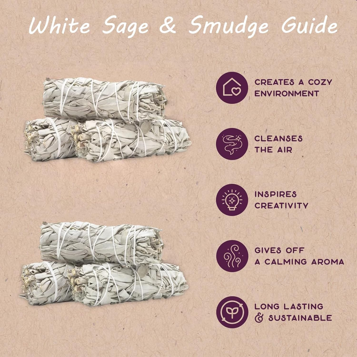 White Sage Bundles - 6 Pack-Sage Smudge Stick for Home Cleansing Incense Healing Meditation & Other Smudging Rituals and Premium California White Sage Incense 4 Inches Long image number 5