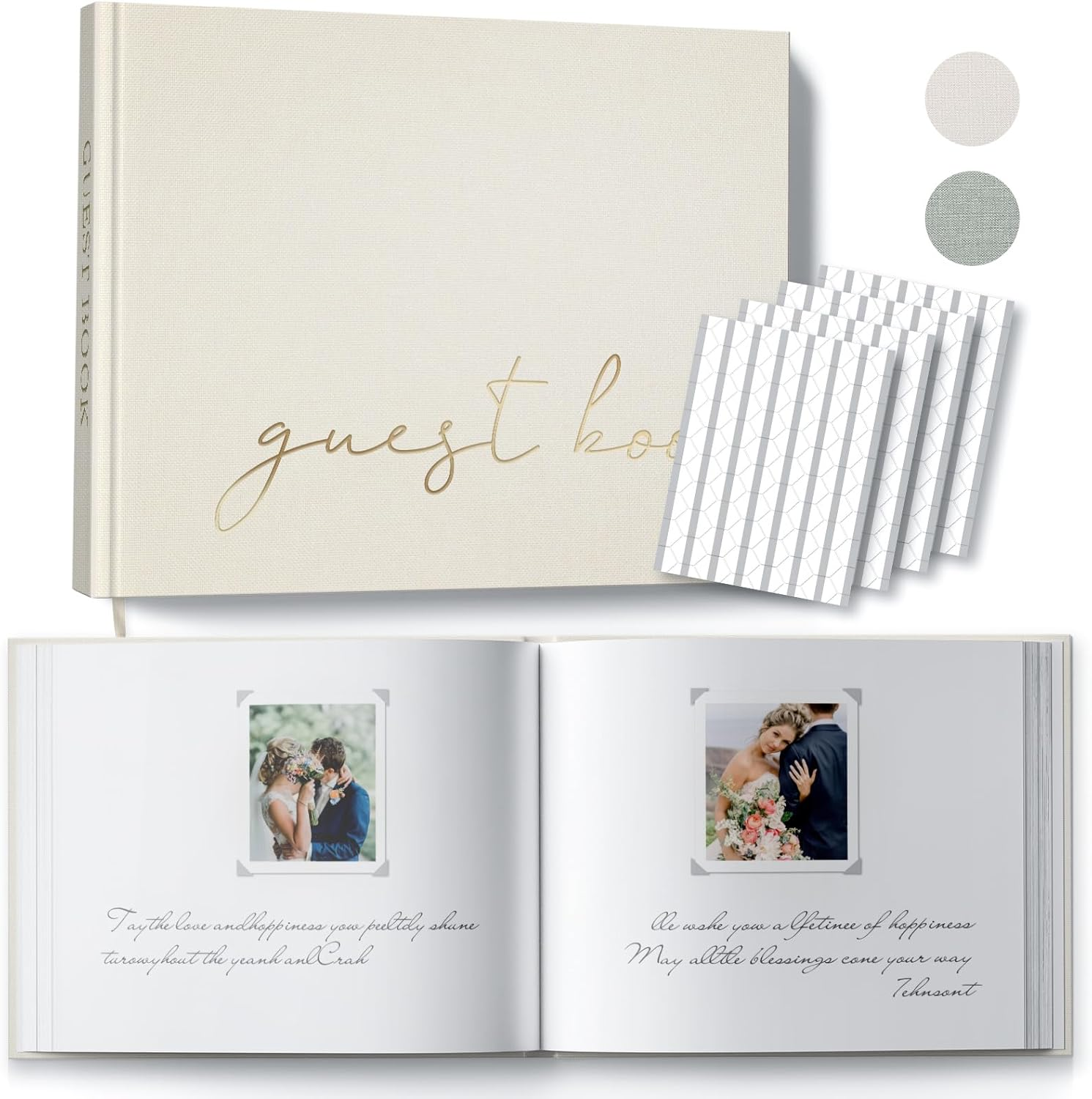 Wedding Guest Book for Memorial Service, Half Blank and Lined Guestbook Alternative with Table Sign, 108 Polaroid Photo Corners Stickers, Baby Shower, 100 Pages - Sage 8X10&rdquo;