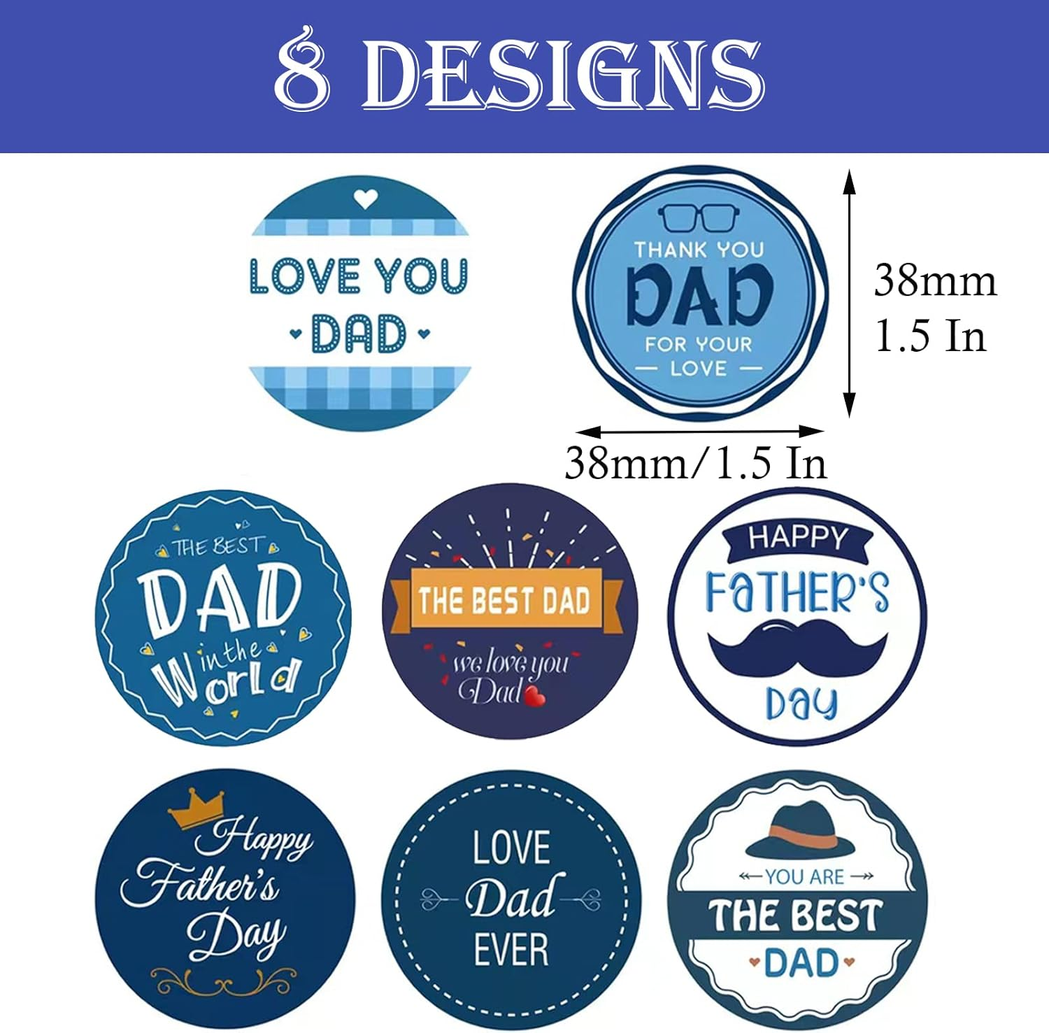 HADDIY Happy Father'S Day Stickers,500 Pcs 1.5 Inches Dad Stickers Lables in Bulk for Father Day Cards,Envelopes Seals,Cookies,Box and Gifts Wrapping Decoration - B image number 2