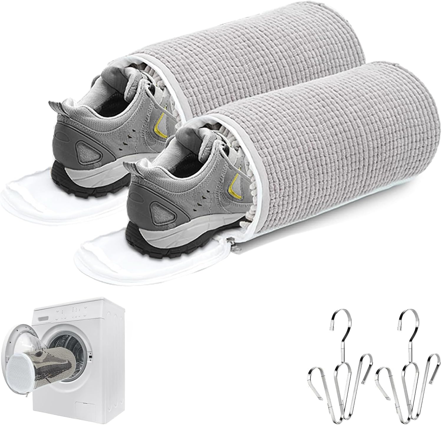 MEILANHUI 2Pcs Shoe Washing Machine Bag, 360&deg; Wrap-Around Cleaning Laundry Shoe Bag for Washer and Dryer Reusable and Durable Zipper Shoe Washing Bag for All Shoe Types and Sizes (Grey) image number 2