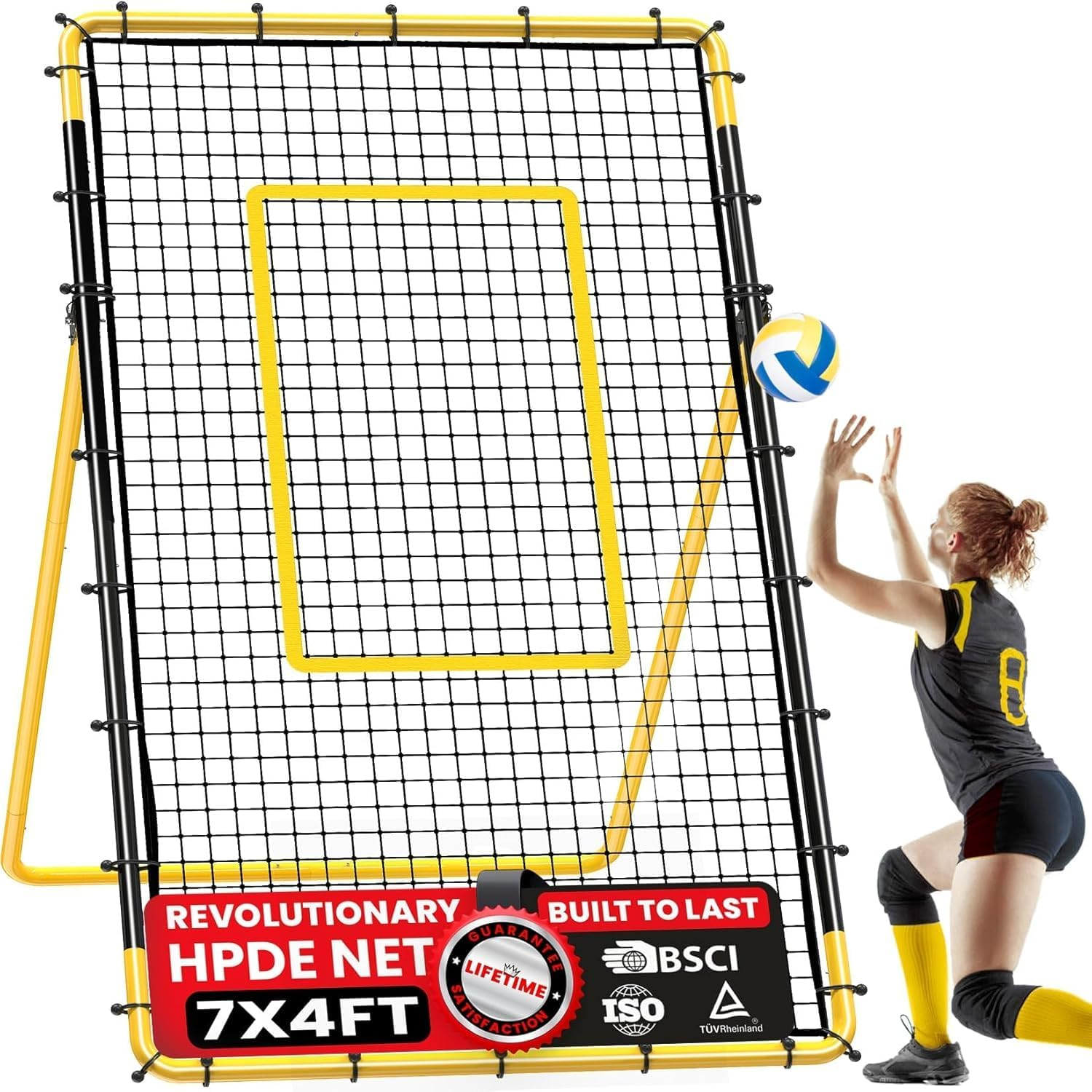 Happy Jump Volleyball Rebounder Net 7X4Ft &ndash; Adjustable Volleyball Training Net for Passing, Setting & Serving &ndash; Indoor & Outdoor Bounce Back Net with Ball and Pump image number 3