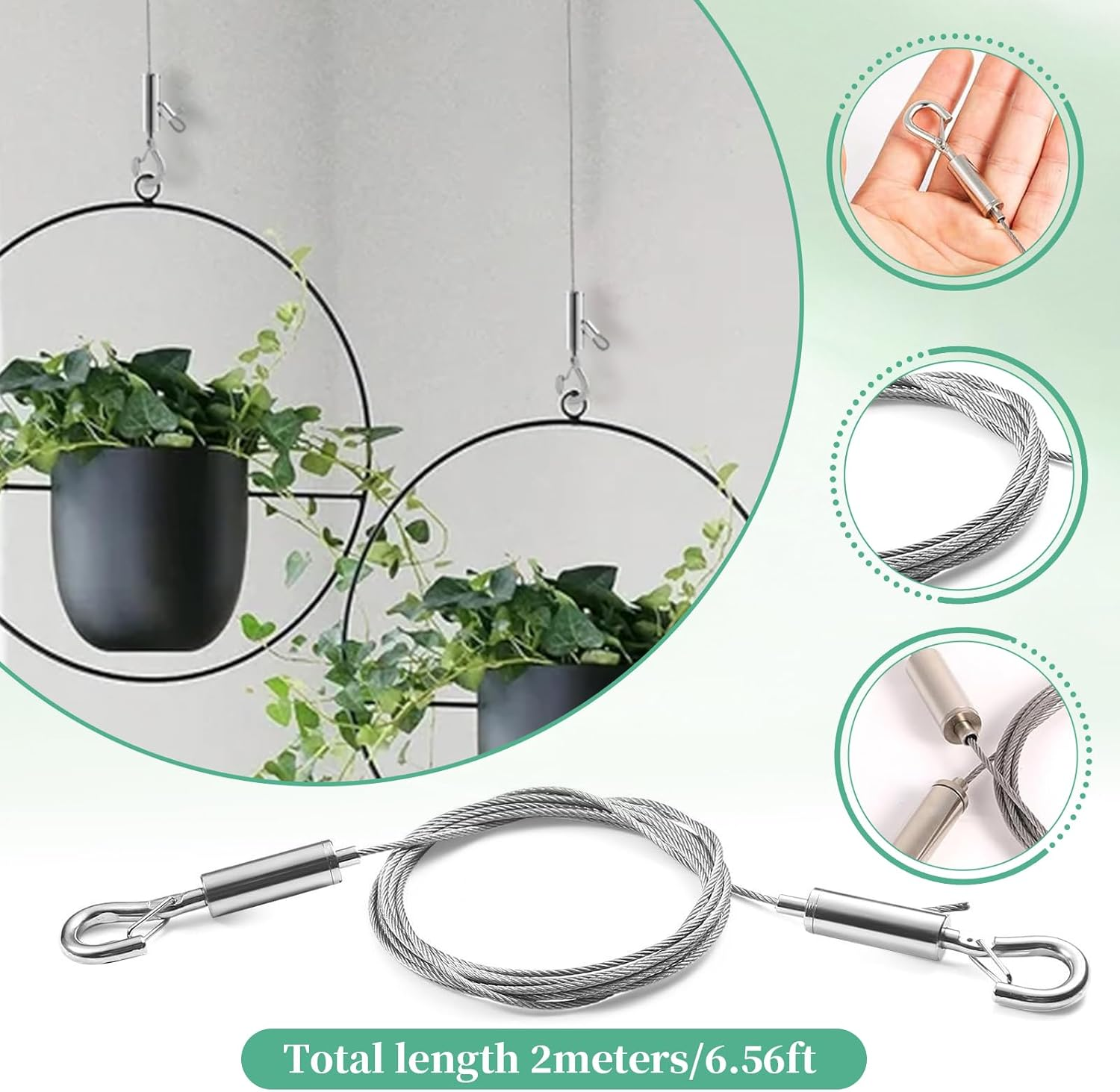 4 PCS Adjustable Picture Hanging Wire, Heavy Duty Stainless Steel Wire Rope Kit for Mirror Frames, Light Lamps, Billboards, Flowerpot &ndash; Durable Hanging Hardware for Home & Office (1.5Mmx2M) image number 1