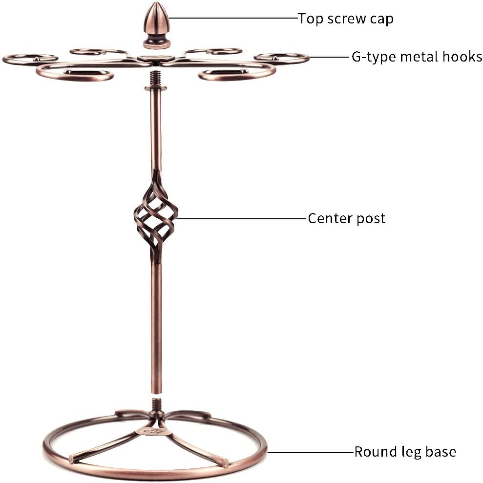 Wine Glass Stand Racks Holder- Elegant Freestanding Stemware Holder Stand with 6 Hooks for Home and Bar Storage and Artistic Tabletop Display, Metal Wine Glass Holder (Bronze) image number 1