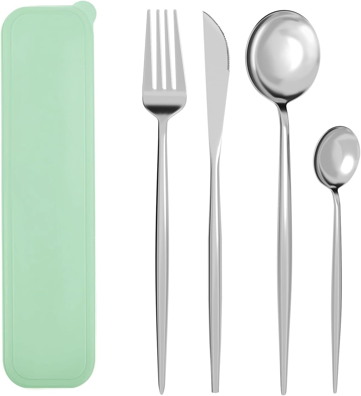 Silverware Set with Case， 4Pcs Premium Stainless Steel Cutlery Set for Lunch Camping School Picnic Workplace Travel ，Mirror Finish Flatware Set ，Include Fork Knife Spoon Flatware Sets (Silvery) image number 2