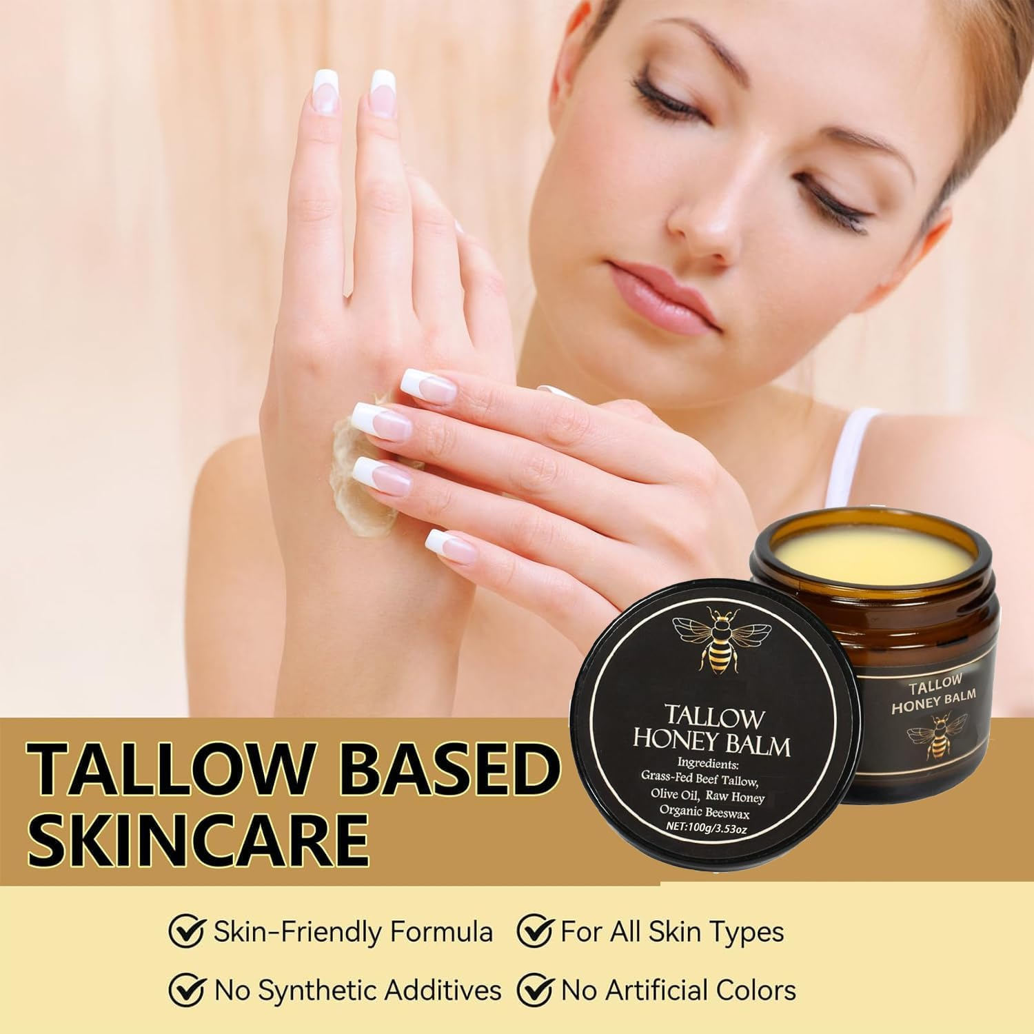 Beef Tallow Moisturiser and Honey Balm，Moisturizing Cream for Soft, Smooth Skin - Handmade All-Natural Moisturizer (2 Oz Lavender) image number 1
