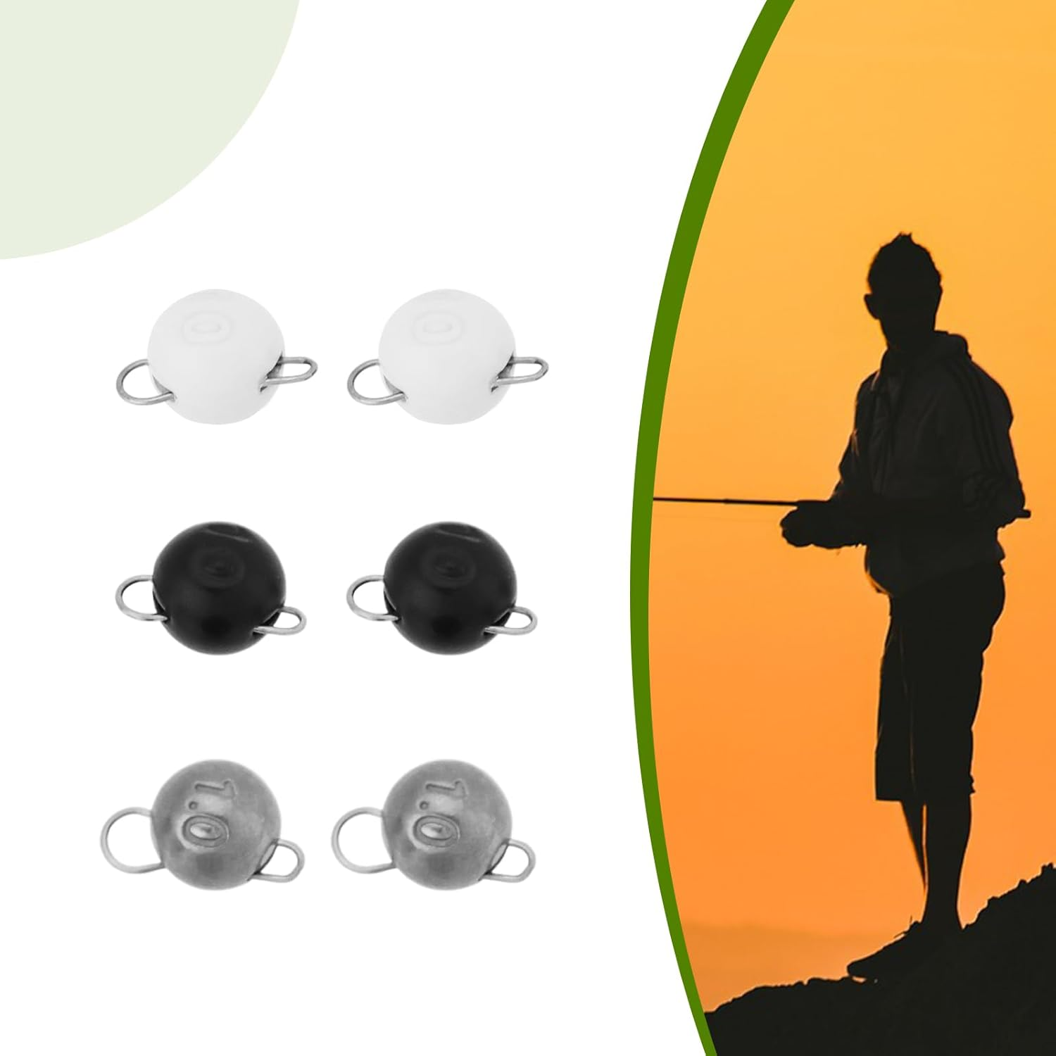 Emagtech 12Pcs Tungsten Cheburashka Fishing Weights Sinkers 1G 1.5G Suitable for All Freshwater Saltwater Bass Carp Chub Cod - Glow, Black, Silver