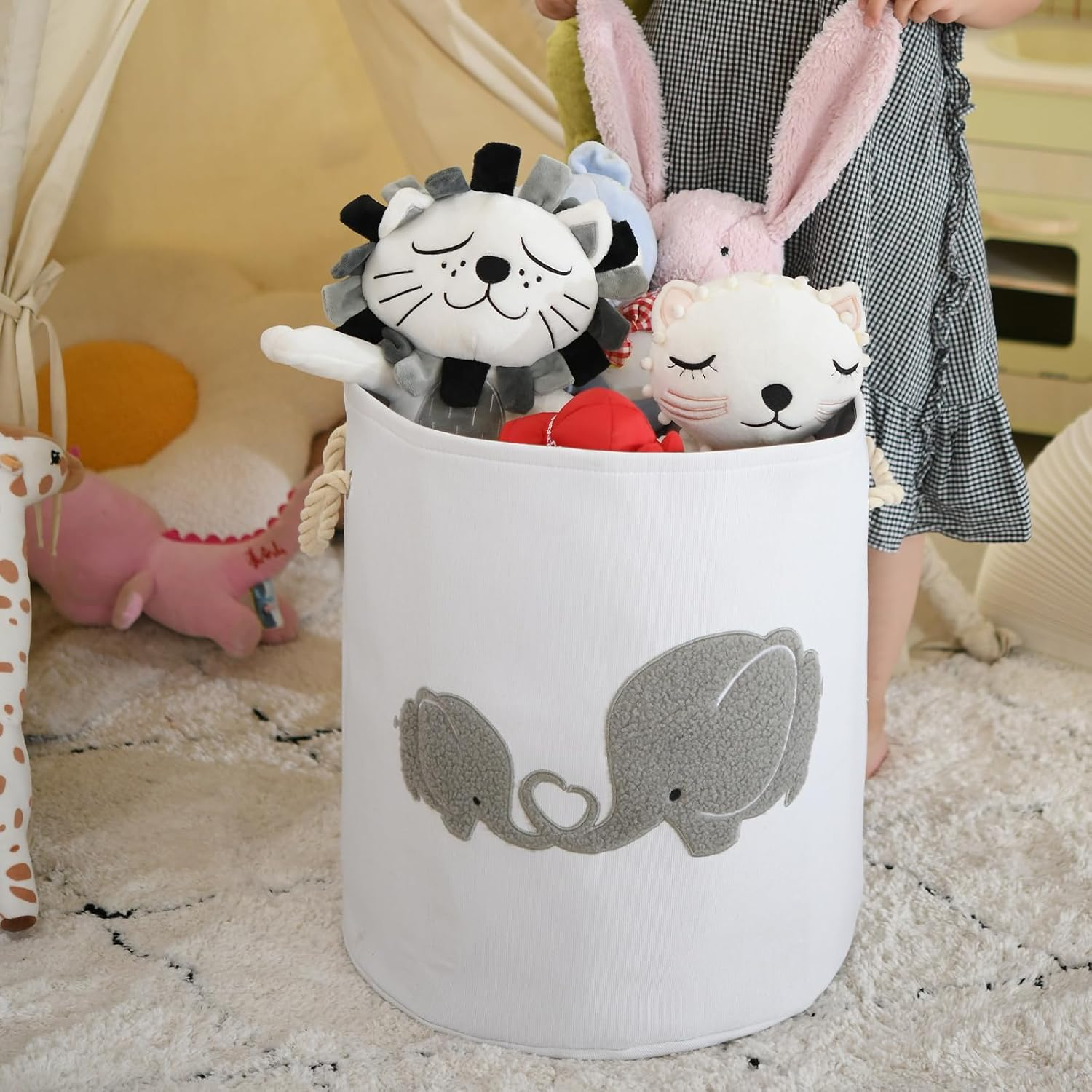 Inough Baby Hamper Extra Large Nursery Hamper, 58L Kids Toys Basket Laundry Basket for Baby'S Dirty Clothes Collapsible Storage Basket Canvas Clothes Hamper Toy Box Dorm Room Essentials for College image number 4