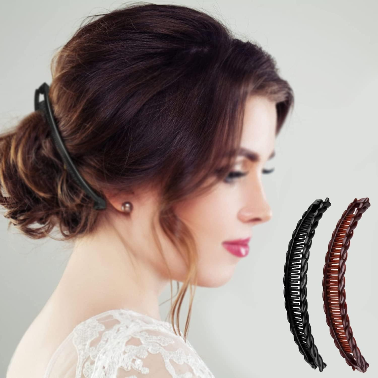 Banana Hair Clips,4 PCS Fishtail Hair Clip Non-Slip Banana Comb Clips Vintage Clincher Combs Tool Resin Hair Clips for Women Girls Thin Fine Curly Hair image number 3