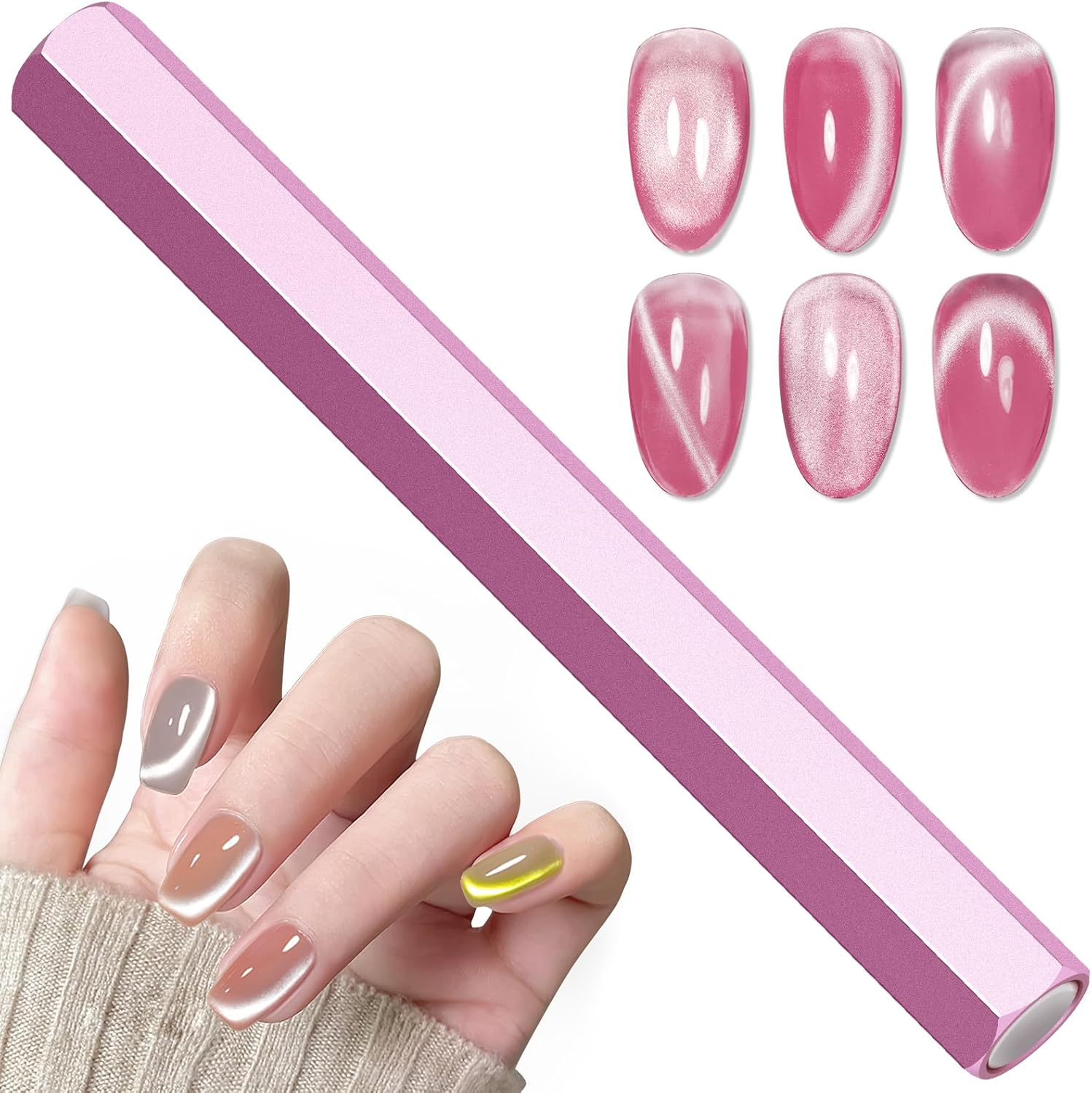 MIZHSE Cat Eye Magnet Nail Tool: Double-Head Nail Magnet Pens Hexagonal Design Magnet Stick, Nail Art Cat Eye Magnet Stick Nail Design Tools for Studio Nail Salon Home DIY image number 3