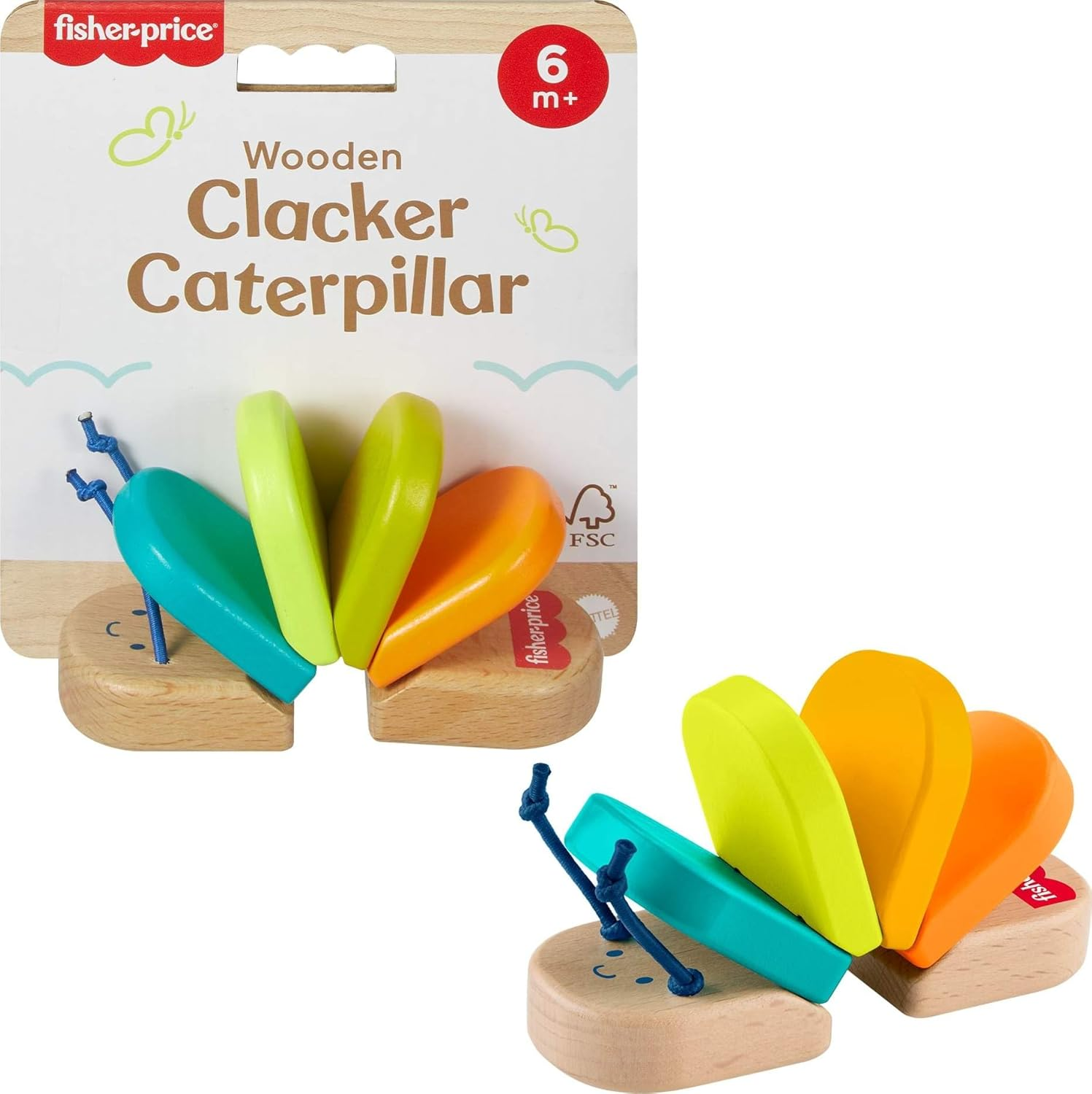 Fisher-Price Baby Toy Wooden Clacker Caterpillar, Multicolor Rattle Developmental Activity for Sensory Play Infants Ages 6+ Months image number 4