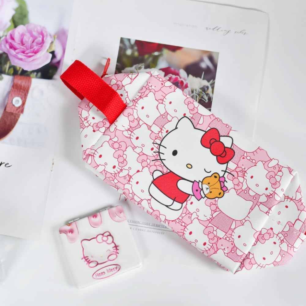 Mamaliu Travel Makeup Bag, Cartoon Makeup Bag, PU Travel Wash Bag, Girls' Makeup Storage Bag with Makeup Mirror (Red)