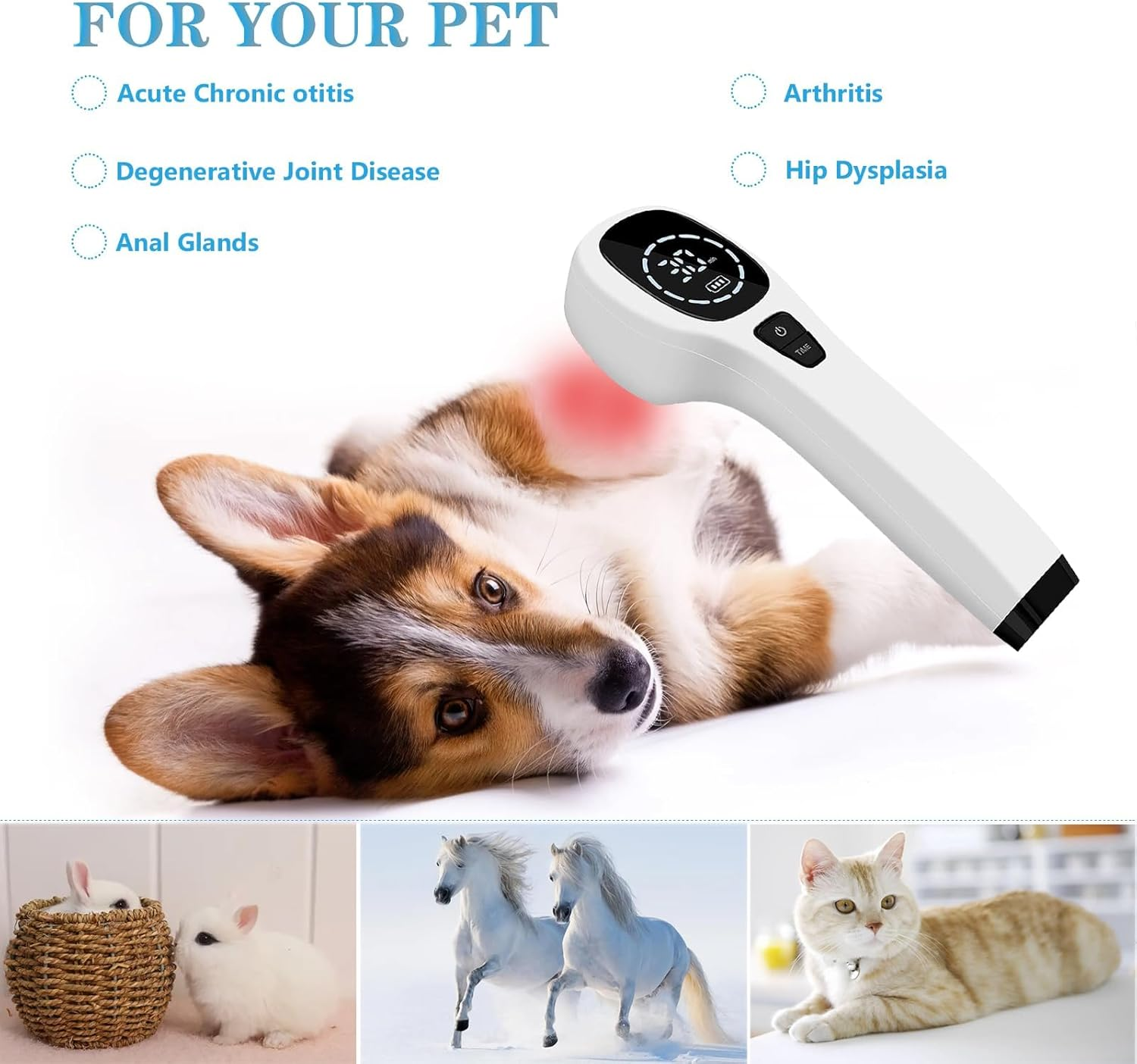 Handheld Red Light Therapy Device,Portable Cold aser Therapy Wand Machine,With 12 * 650Nm & 2 * 808Nm,Anti-Aging - Skin Tightening,Infrared ight Therapy for Dogs,Cats & Horses (White) image number 2