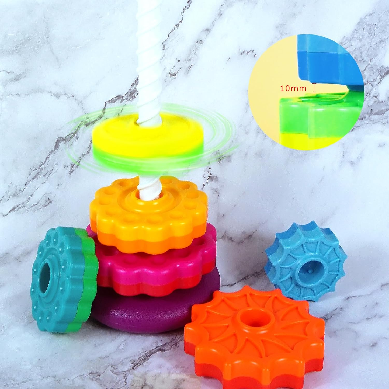 Peeokuo Baby Spin Stack Toy,Premium Stacking Toy for Kids,Baby Spinning Toy,Stacking Toy for Babies and Toddlers,Educational Toddler Learning Toys,Autism Spin Stack Toys,Rainbow Spinning Wheel Toys image number 6