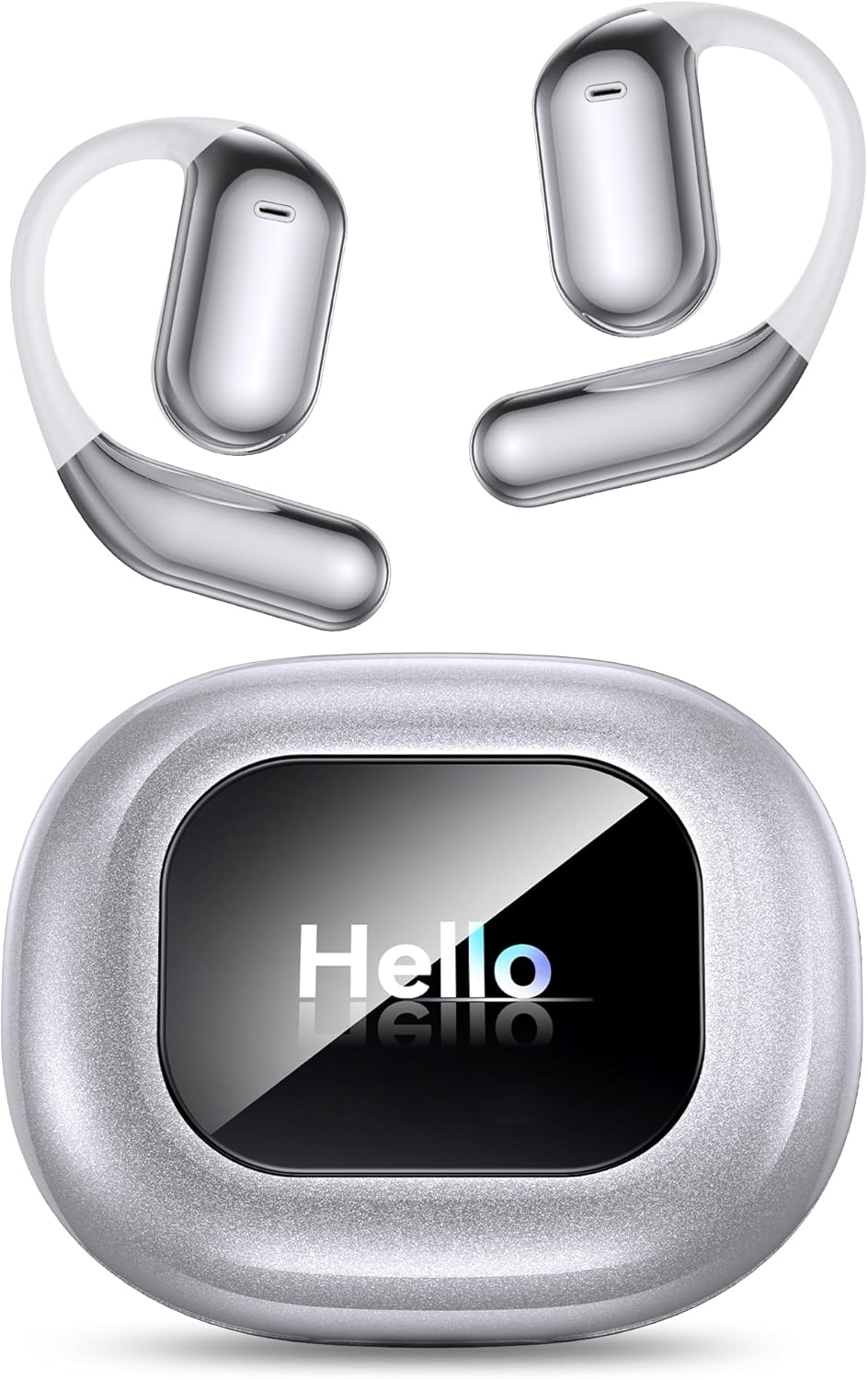 AI Language Translation Earbuds, Bluetooth 5.4 Headphones Translator for 144 Languages & Accents, OWS LCD Touch Screen Real-Time Earphones Fit Ios and Android Ideal for Travel Business Learning,Silver image number 3