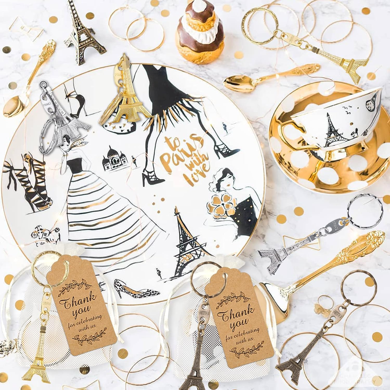 15 Sets Paris Party Favors Eiffel Tower Shape Keyring Retro Adornment French Souvenirs Keychains French Theme Party a Day in Paris Party Parisian Tea Garden Party Supplies for Girl Women Birthday Gift image number 2