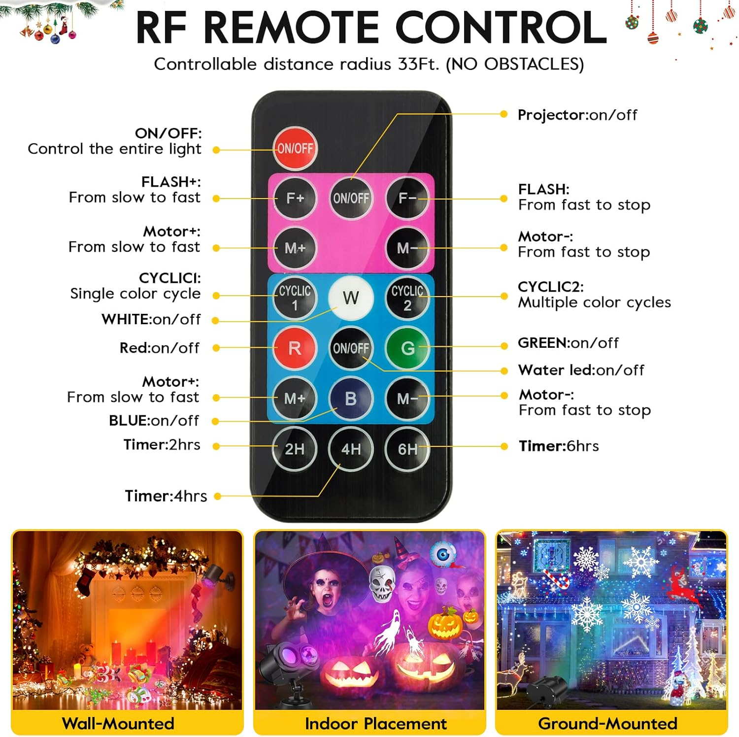 Christmas Projector Lights Outdoor, Ocean Wave Waterproof Holiday Projector Lights, 12 Slides & 10 Colors Halloween Lights Projector with Remote for Thanksgiving Birthday Party Decorations image number 4