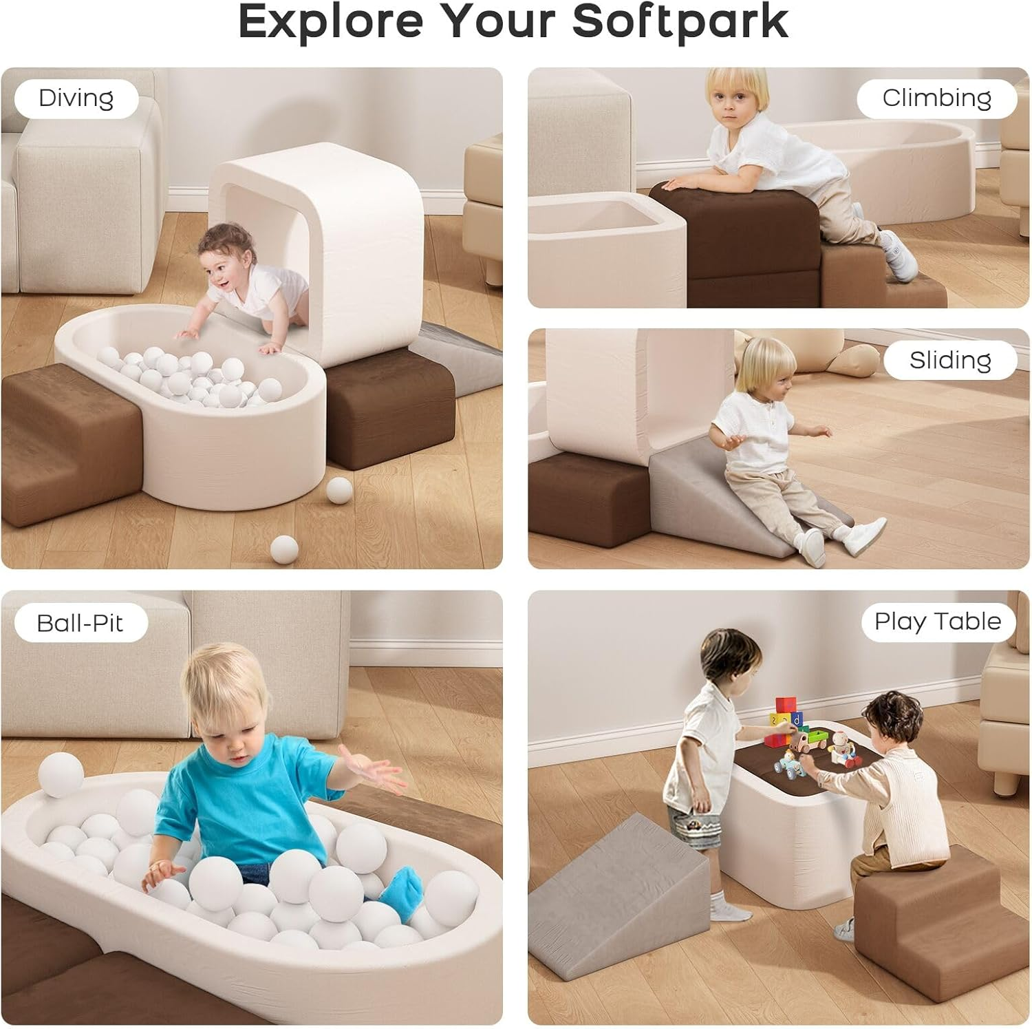 Banasuper 6-Piece Kids Climbing Foam Blocks Playset - with Ball Pit for Toddlers Crawling, Sliding and Playing Indoor (Balls Not Included), Soft Foam Climbing Toys image number 6