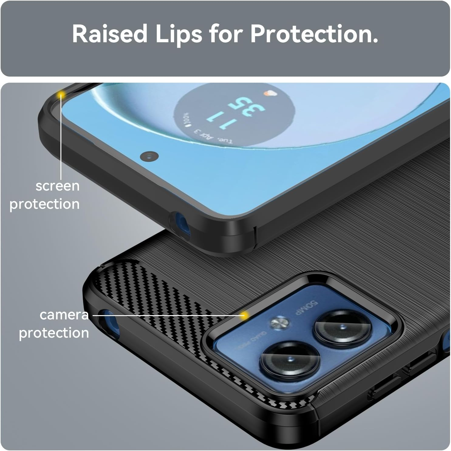 Asuwish Phone Case for Motorola Moto G14 with Tempered Glass Screen Protector Cover and Cell Accessories Silicone Rubber Slim Thin Soft TPU Protective Hybrid Motog14 G 14 Women Men Carbon Fiber Black image number 4