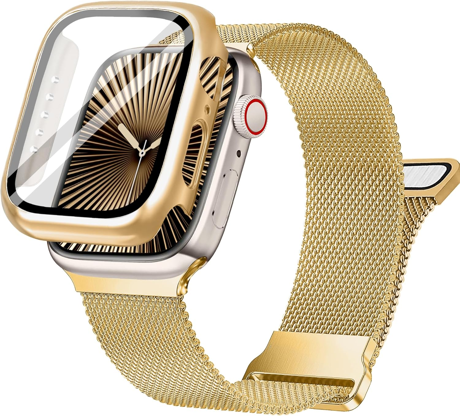 Ocaer Compatible with Apple Watch Bands with Case 40Mm 41Mm 42Mm 44Mm 45Mm 46Mm, Metal Magnetic Band with Screen Protector for Iwatch Series 11 10 9 8 7 6 5 4 SE 3 2 1,Stainless Steel Milanese Loop