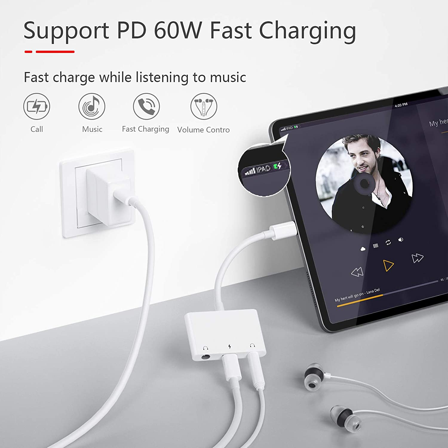 USB C to 3.5Mm Headphone Jack Audio Splitter,3 in 1 Dual 3.5Mm Headphone Jack+Usb C Audio Charge Adapter for Ipad Pro Google Pixel 2/2XL/3/3XL HTC U11 Macbook image number 6