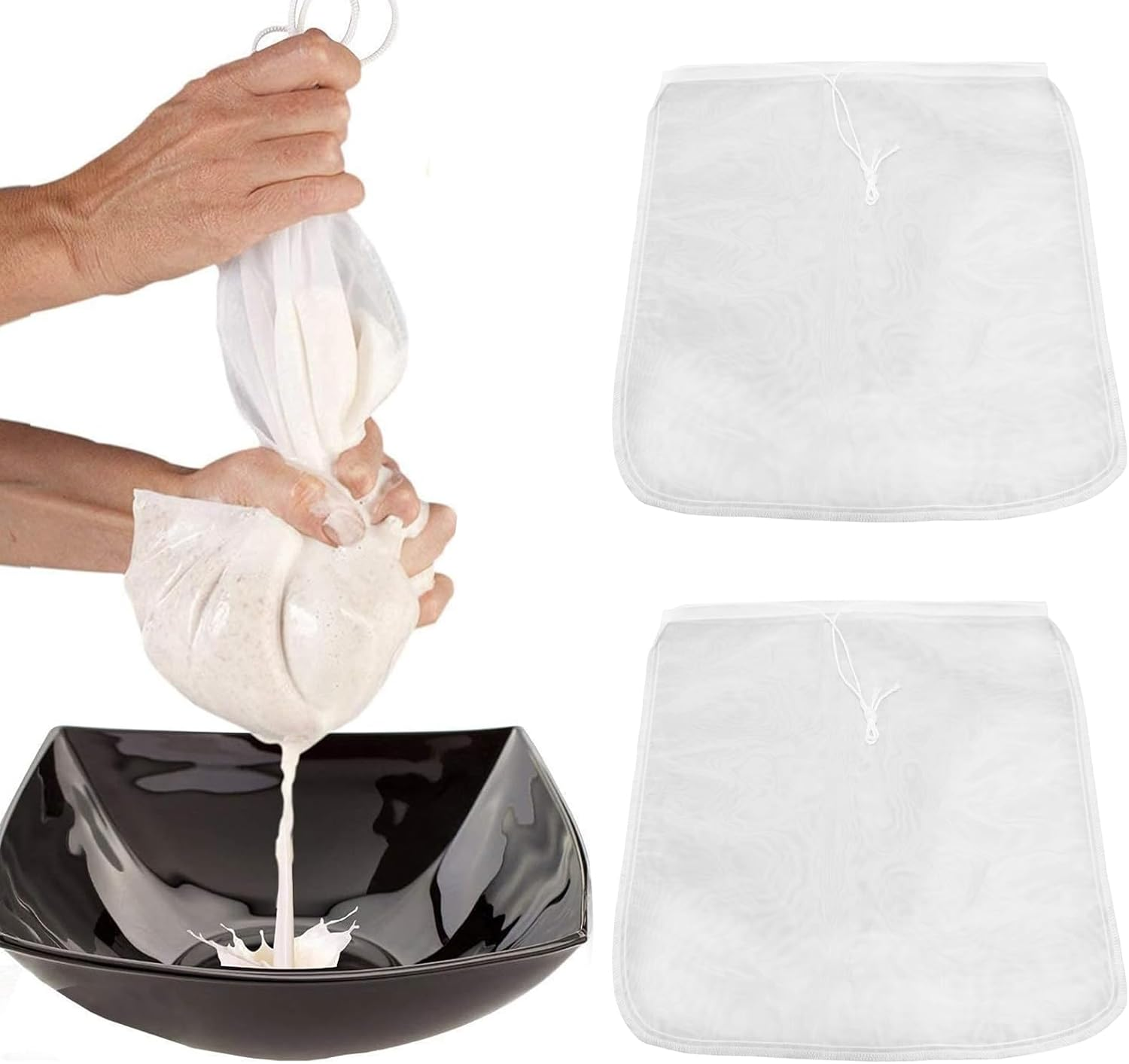 2 Pcs Nut Milk Bags, 11.81"X11.81" Pro Quality Reusable Almond Milk Bag and All Purpose Food Strainer, Washable Fine Mesh Nylon Cheesecloth for Straining Celery Juice, Coffee, Yogurt and Cheese Making