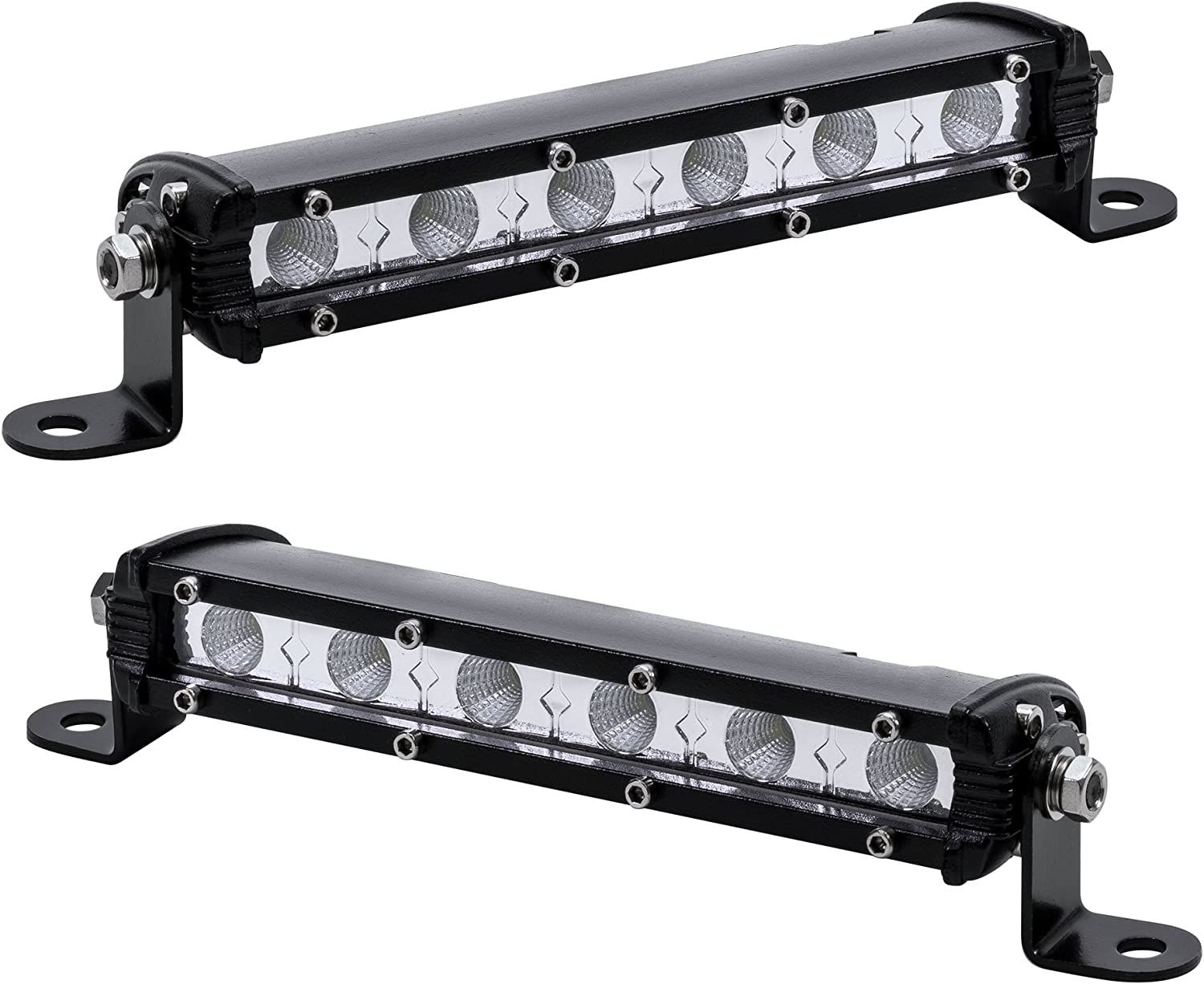 True Mods 2Pc 7" Ultra-Slim Single Row off Road LED Light Bar [1530Lm] [18W] [IP68 Waterproof] [12V - 24V] Fog/Driving/Work Lights for Trucks ATV Cars - 60 Degrees Flood Light