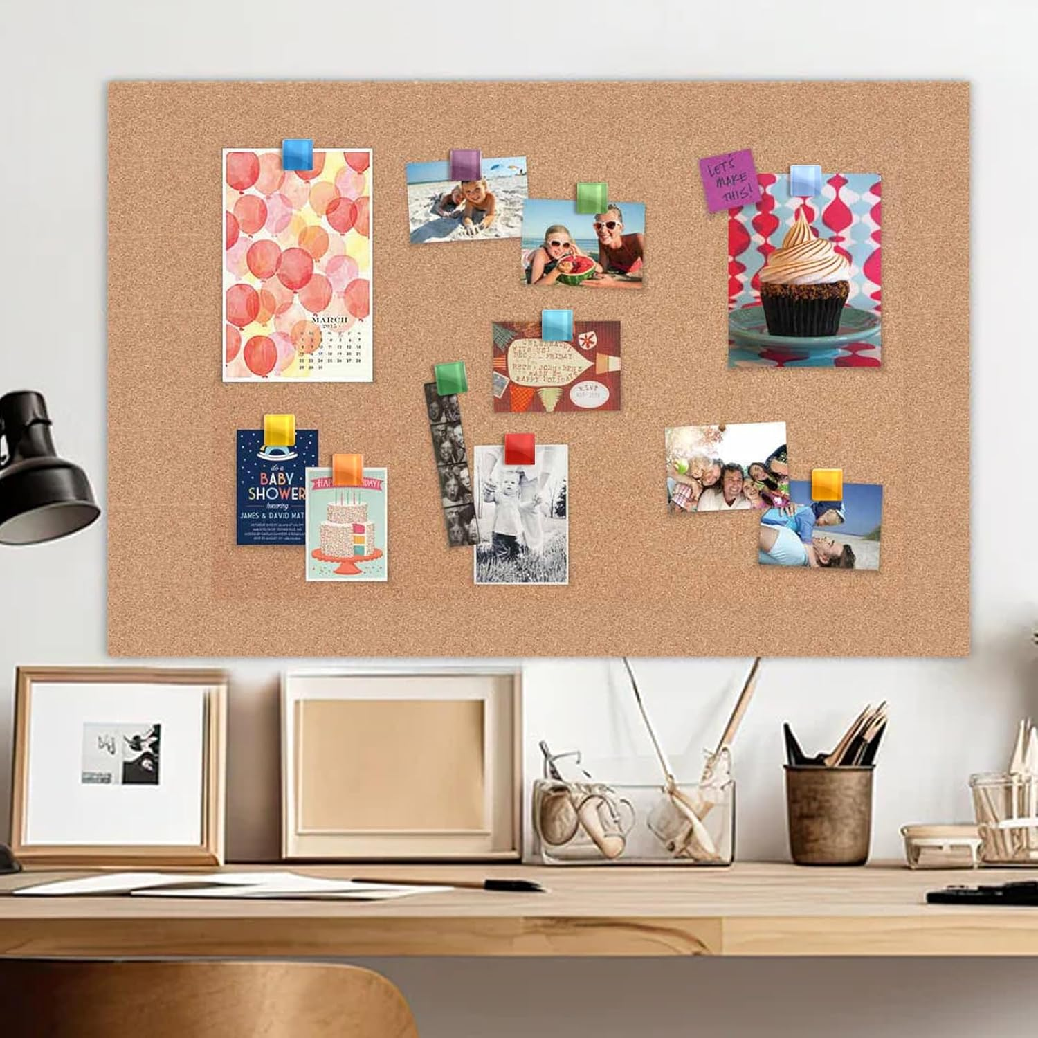 Vuzvuv Acrylic Colorful Square Decorative Push Pins for Bulletin Cork Board,Cute Thumbtacks Small Tile Pins for Home School, Office(30 Pcs) - Gold Heart image number 2