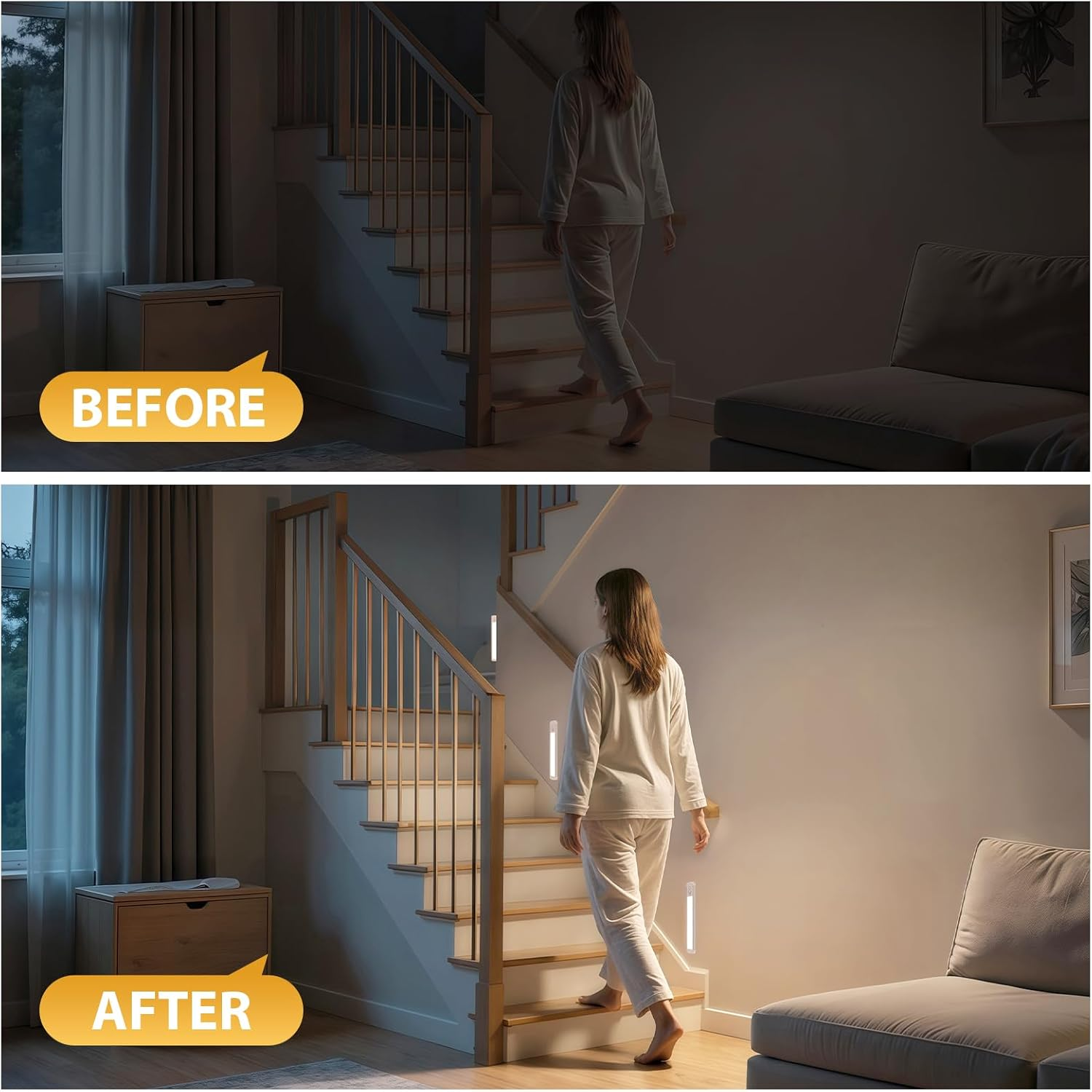 TANSOOL+ Cabinet Lighting LED Lamp with Motion Sensor Indoor - 3 Colour Modes Dimmable USB-C Cabinet Light Under-Unit Light Kitchen Light for Kitchen, Stairs, Cupboard - 30 Cm, Pack of 2