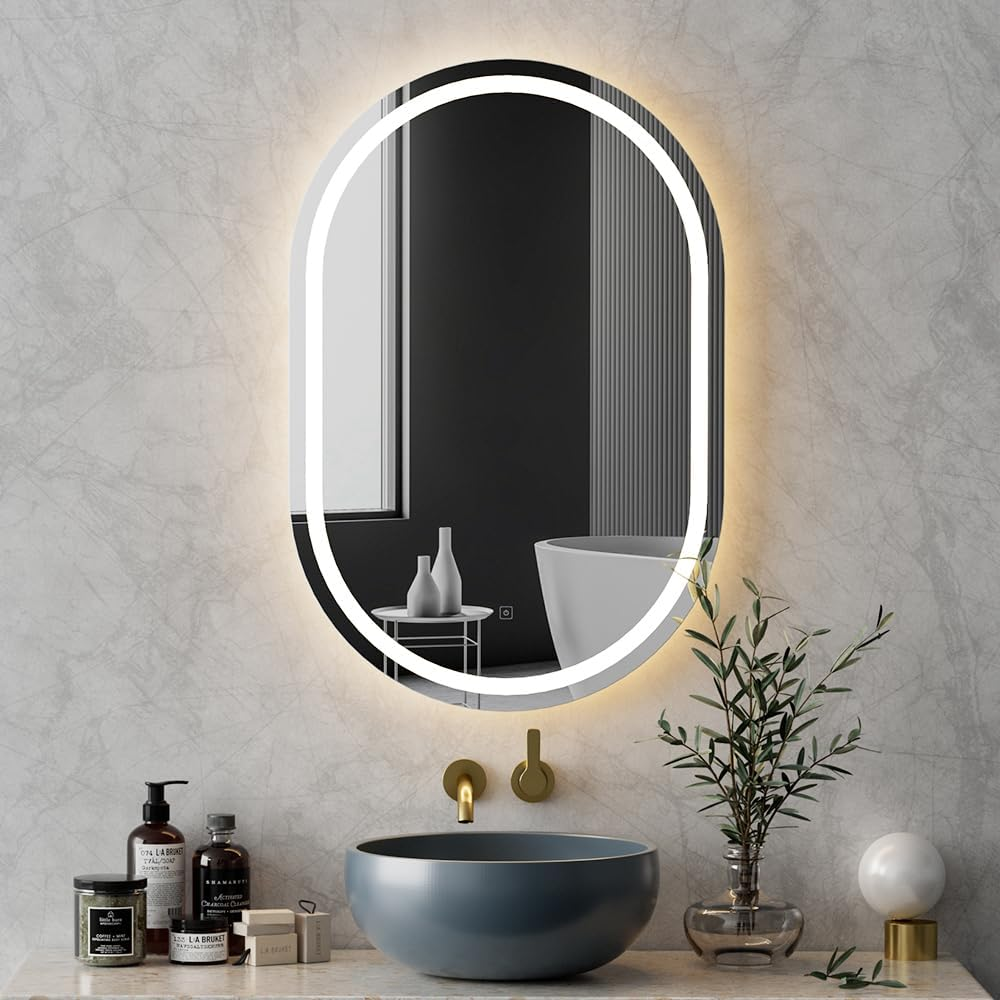 Embellir Oval LED Bathroom Mirror, 50X75Cm Wall Mirror with Anti-Fog Technology, Vanity Mirrors with 3 Colors Temperature,Shower Mirror with Lights,Wall Mounted Makeup Mirror, Tempered Glass image number 3