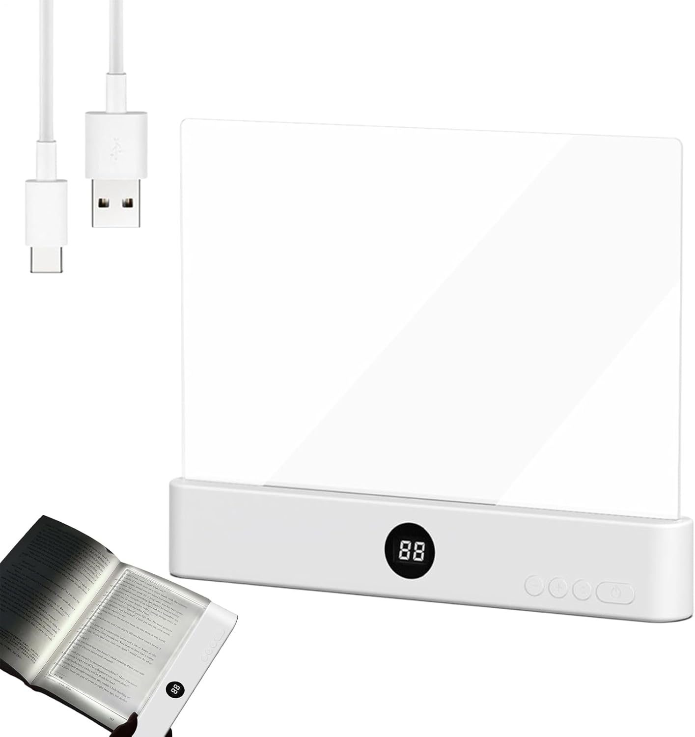 Flat Book Light, Rechargeable Reading Lights for Books in Bed, Book Lights for Reading at Night, Booklight Night Light with 3 Colors & Timer, Eye Protection for Bedroom Dormitory College Library