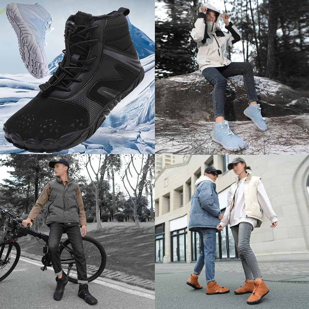 Hike Winter Barefoot Boots Womens Mens, Wide Toe Waterproof Barefoot Hiking Shoes Outdoor, Minimalist Warm Zero Drop Snow Booties Slip on Footwear image number 3