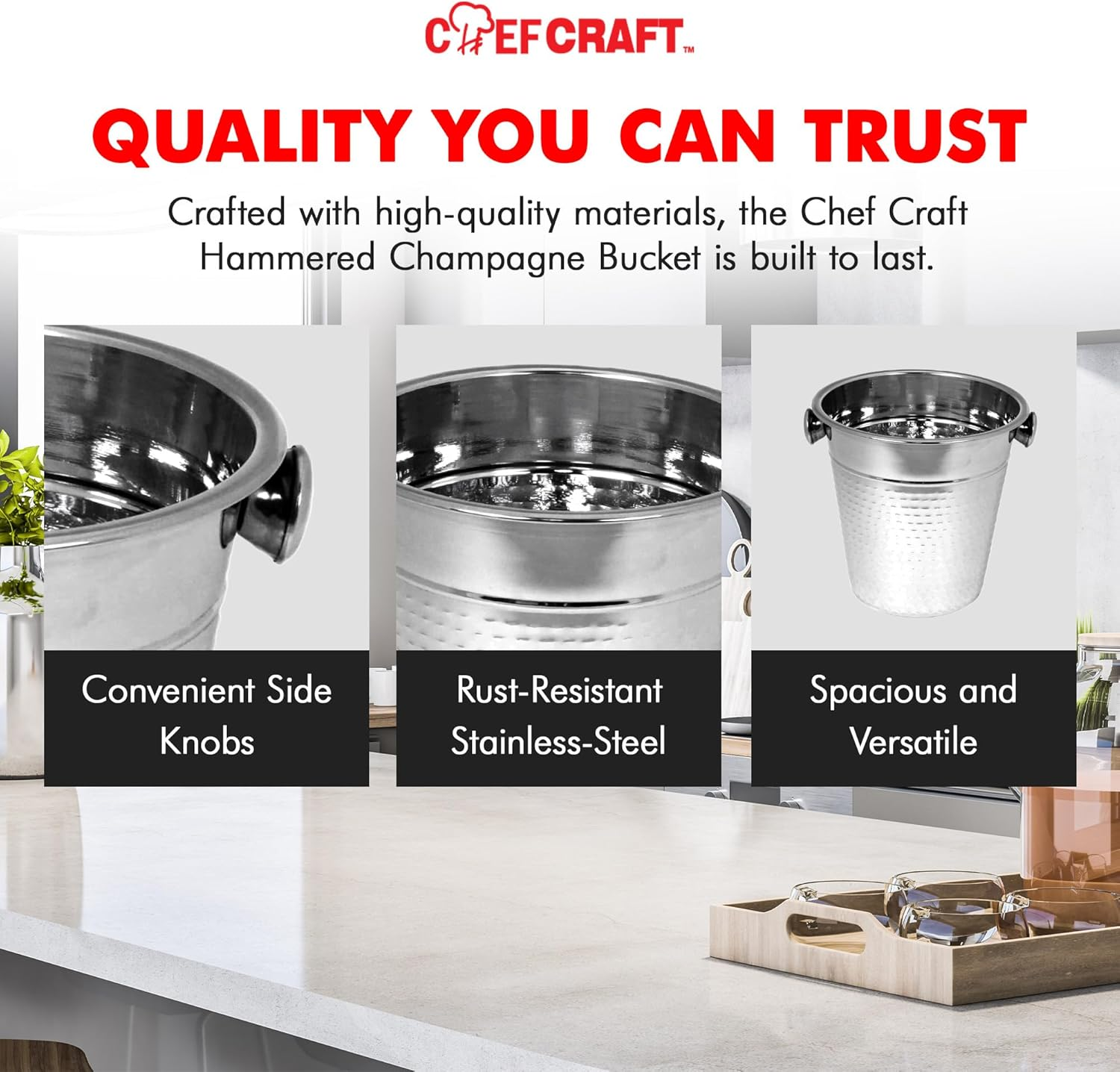 Chef Craft Hammered Champagne Bucket, 4 Quart, Stainless Steel image number 3