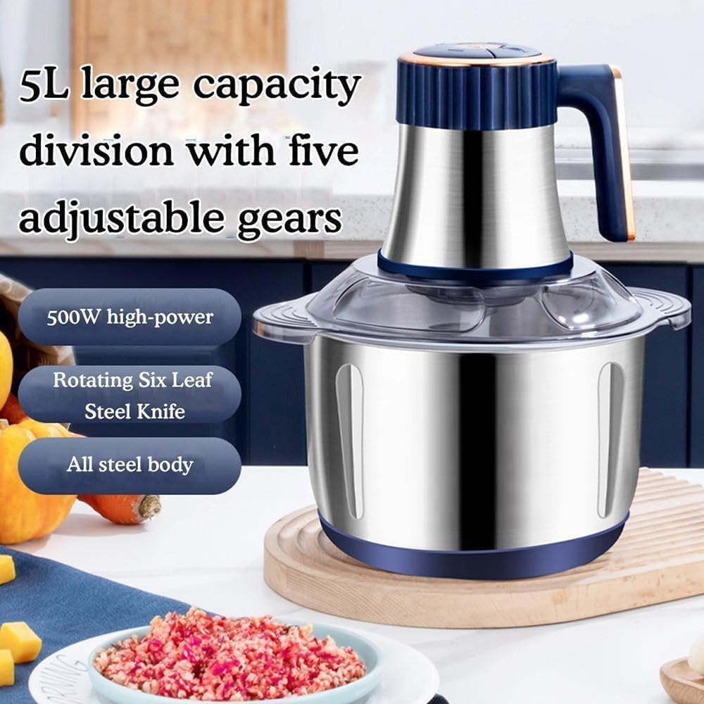 Electric Meat Grinder, 5L Food Processor Stainless Steel Meat Chopper 5-Speed with Stainless Steel 6 Blades Grinder for Kitchen Vegetable Meat Baby Food Fruits image number 3
