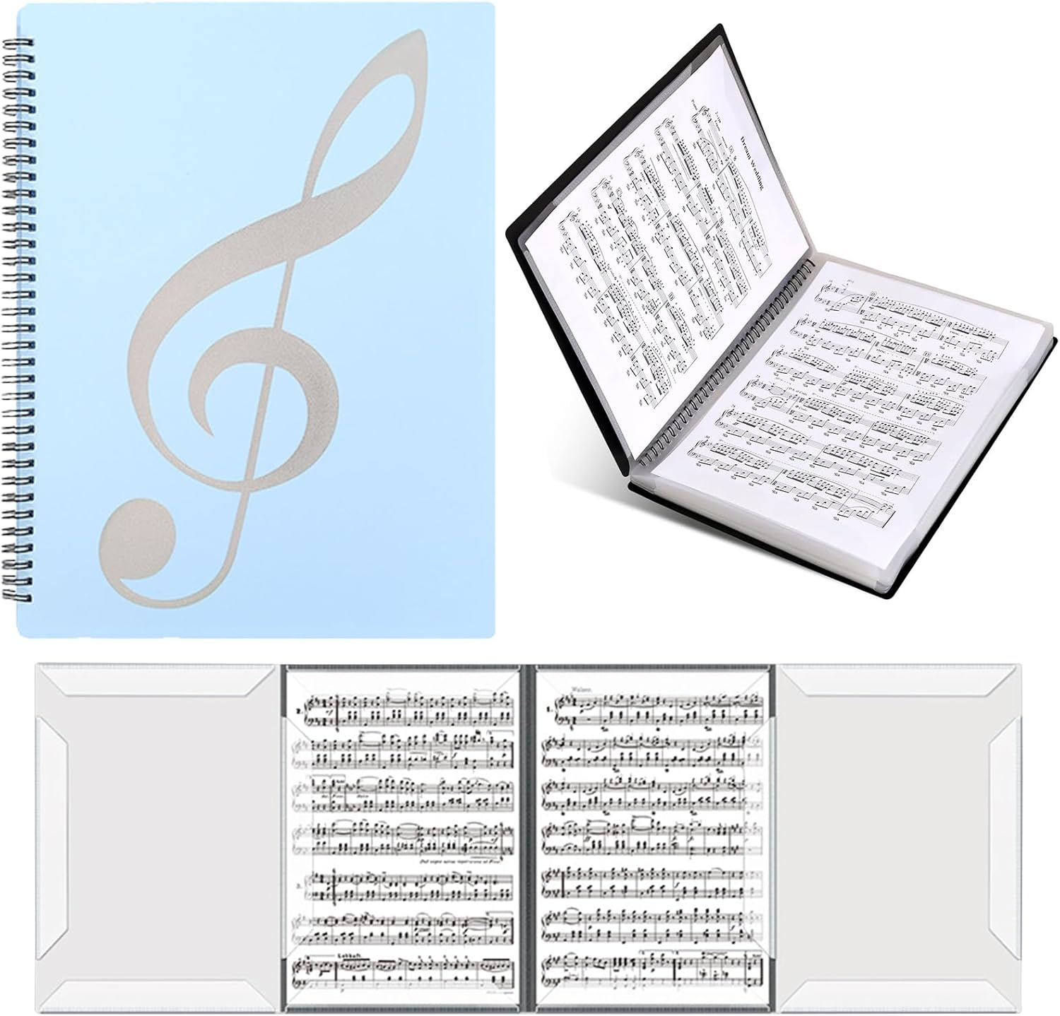 Sheet Music Folder, 4-Page Expandable Music Folder, A4 Score Folder, File Storage Folder, Documents Storage Folder, Binder Music Folder, Organizer for Storage, Spiral Binder Organizer Music Stand (BL)