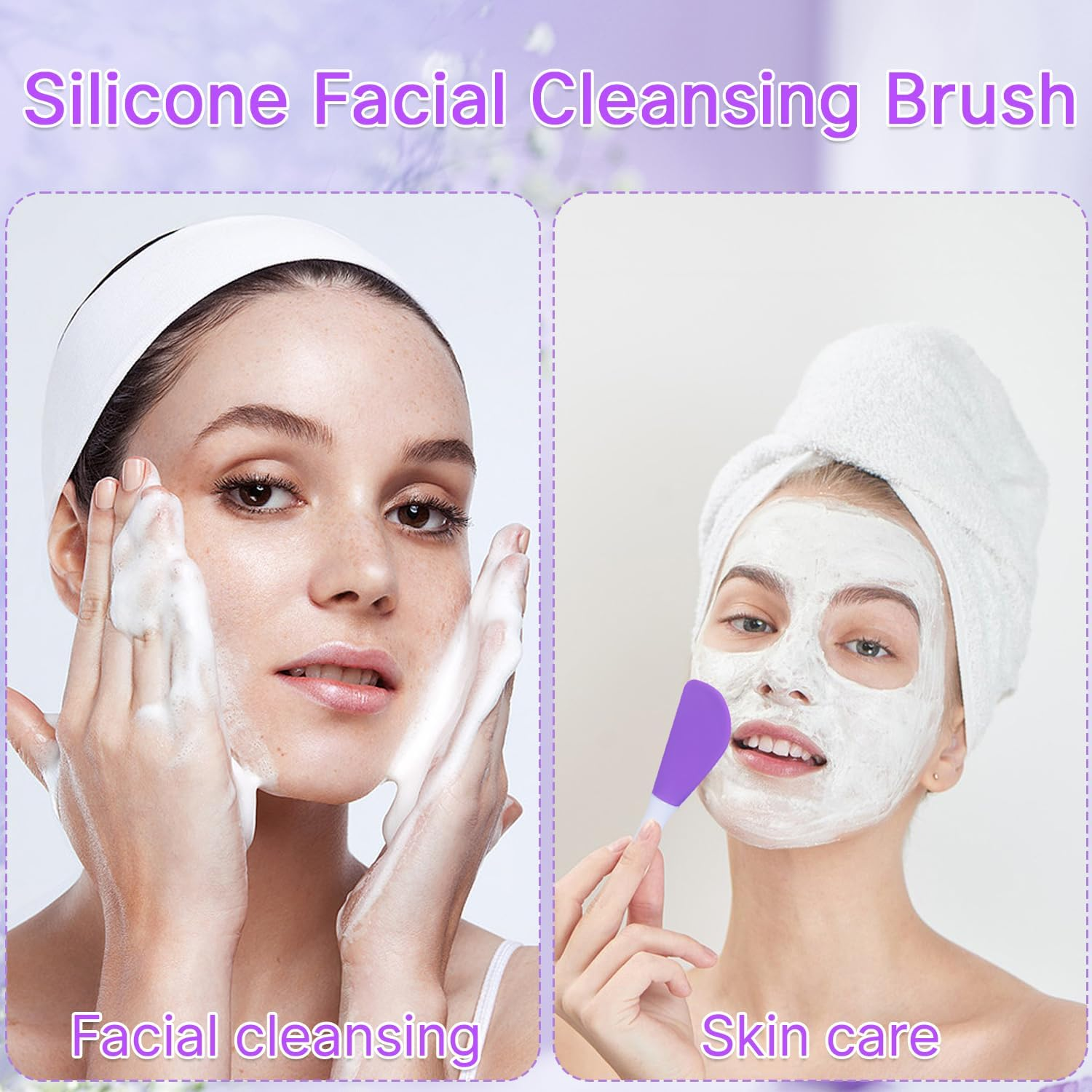 2 Silicone Facial Cleansing Brushes, Face Mask Skin Care Brush for Pore Cleansing (Purple) image number 2