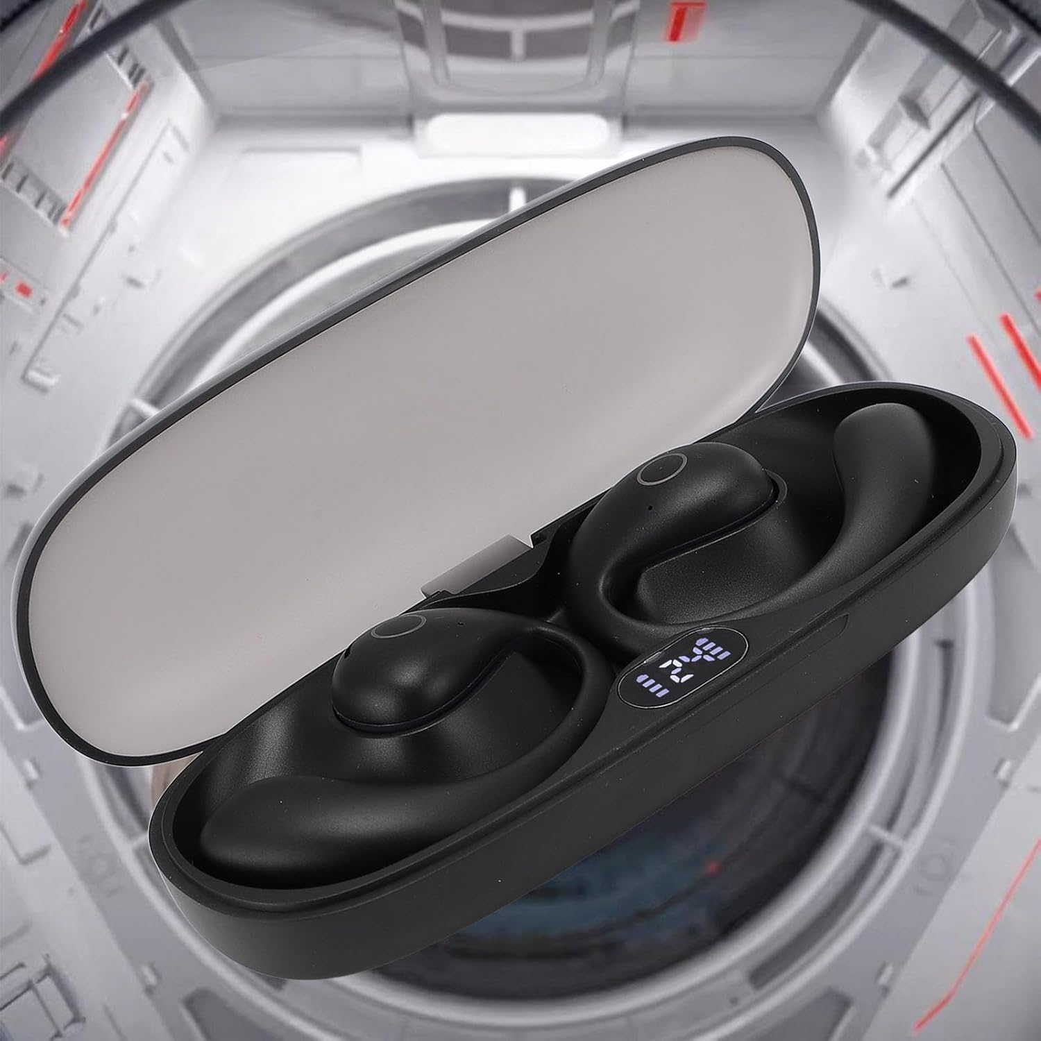 Fockety Wireless Earbuds, 5.4, Stereo Sound, Sports Earbuds, LED Display, 42 Hours Playtime, Deep Bass, Waterproof IPX7 Headphones with Ear Hook for Training, Running (Black) image number 5