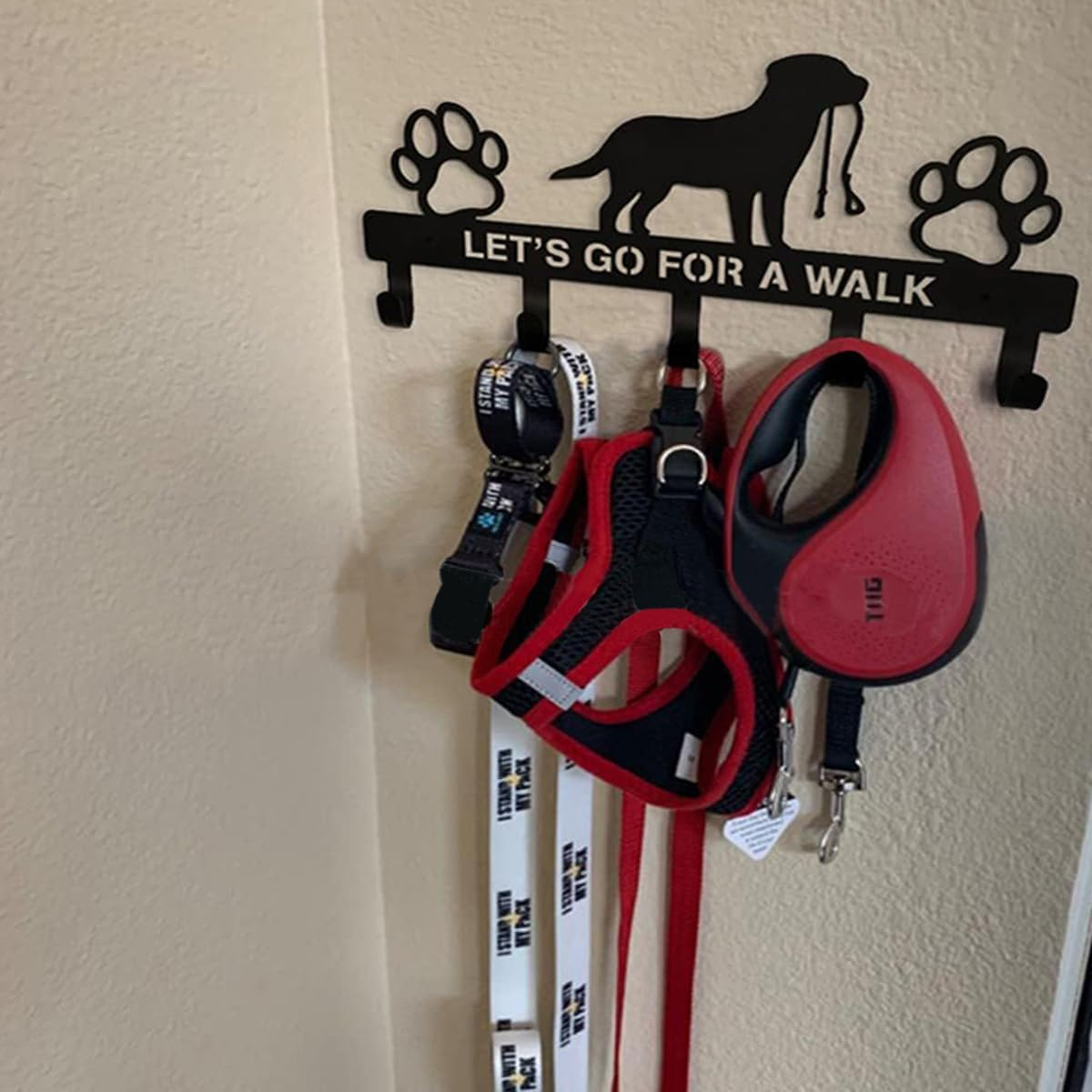 5-Hooks Dog Leash Holder for Wall,Doorway Dog Hooks for Wall,Dog Outdoor Stuffs Storager Rack for Hanging Dog Vest Harness,Key Holder Wall Mount,Leash,Collar,Keys,Dog Iron Leash Hooks for Wall image number 6