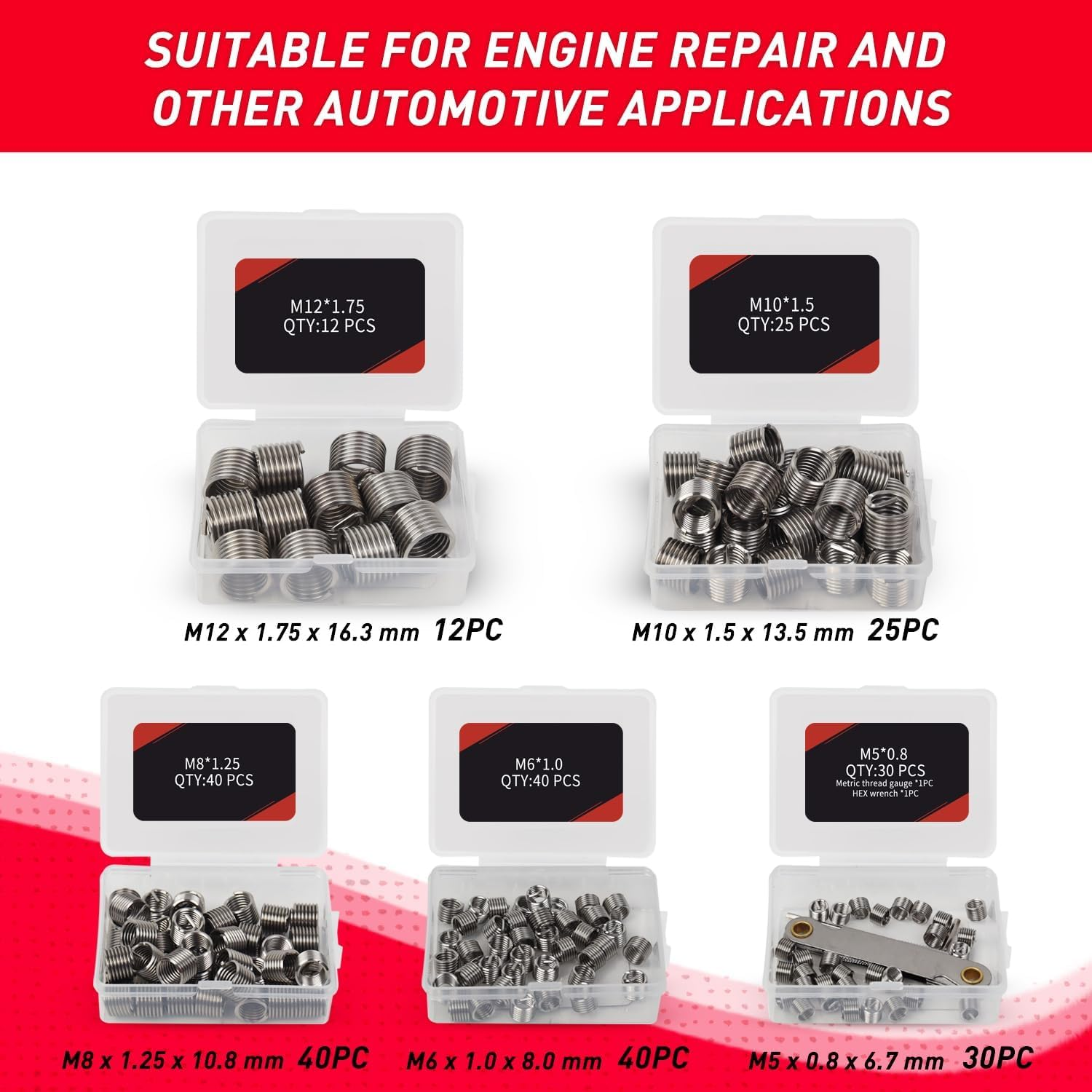 AKM 338Pc Thread Repair Kit, HSS Drill Helicoil Repair Kit Sae&Metric，1/4" 5/16" 3/8" 7/16" 1/2" M5 M6 M8 M10 M12 Kit with Thread Gauge image number 2