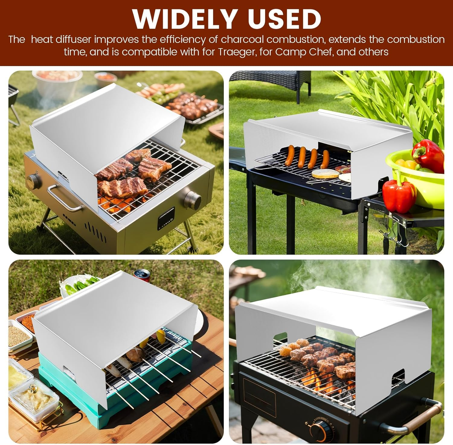 Heavy Duty Stainless Steel Heat Deflector for Grills Smokers Energy Saving Heat Baffle Diffuser Extends Burn Time for Outdoor Fire Pits(Silver) image number 4