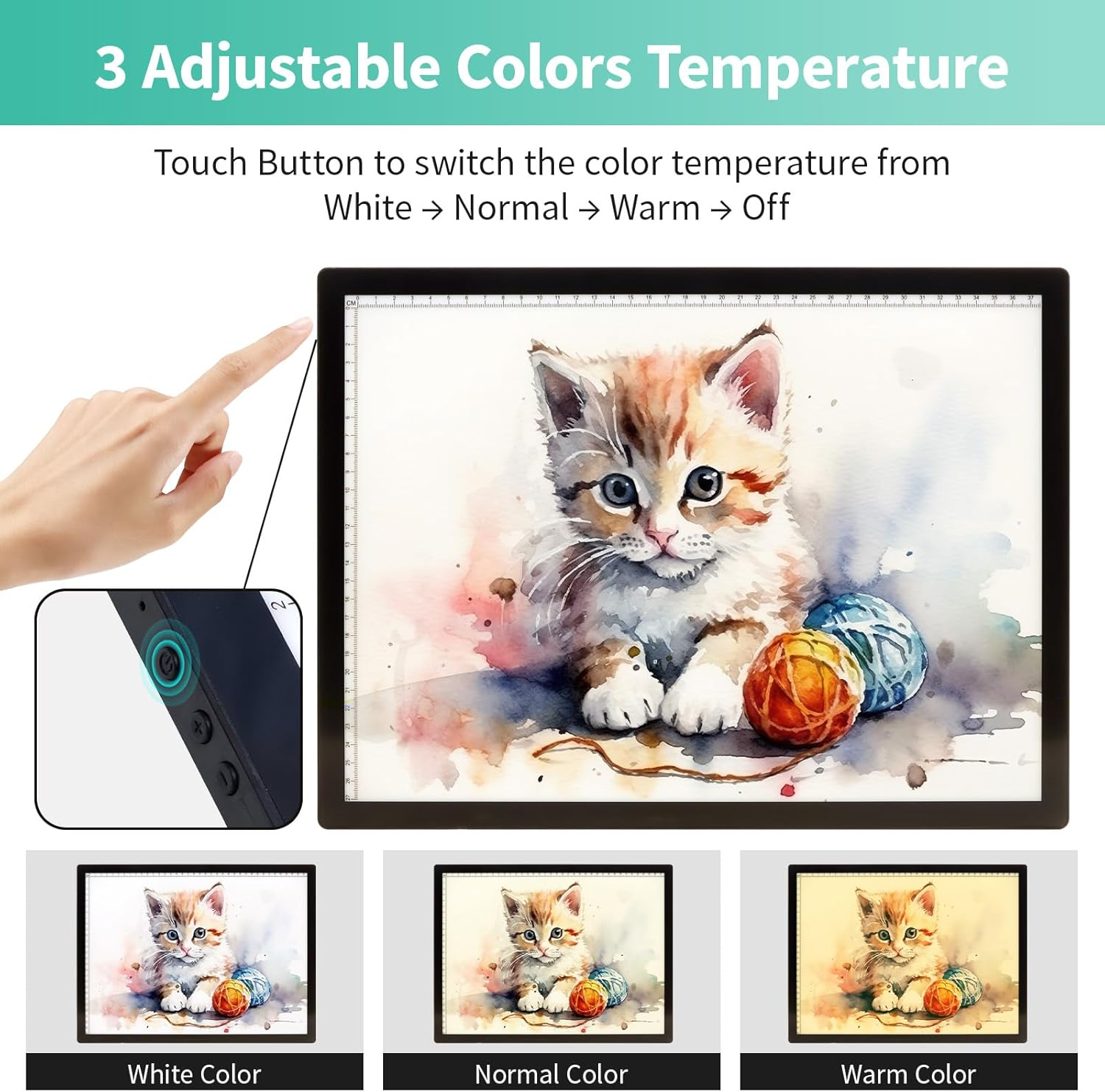 A3 Light Box for Drawing - Portable Battery Powered Light Pad, 3 Colours 6 Levels Brightness Tracing Light Box, Rechargeable LED Light Board for Diamond Painting Weeding Vinyl Drawing image number 3