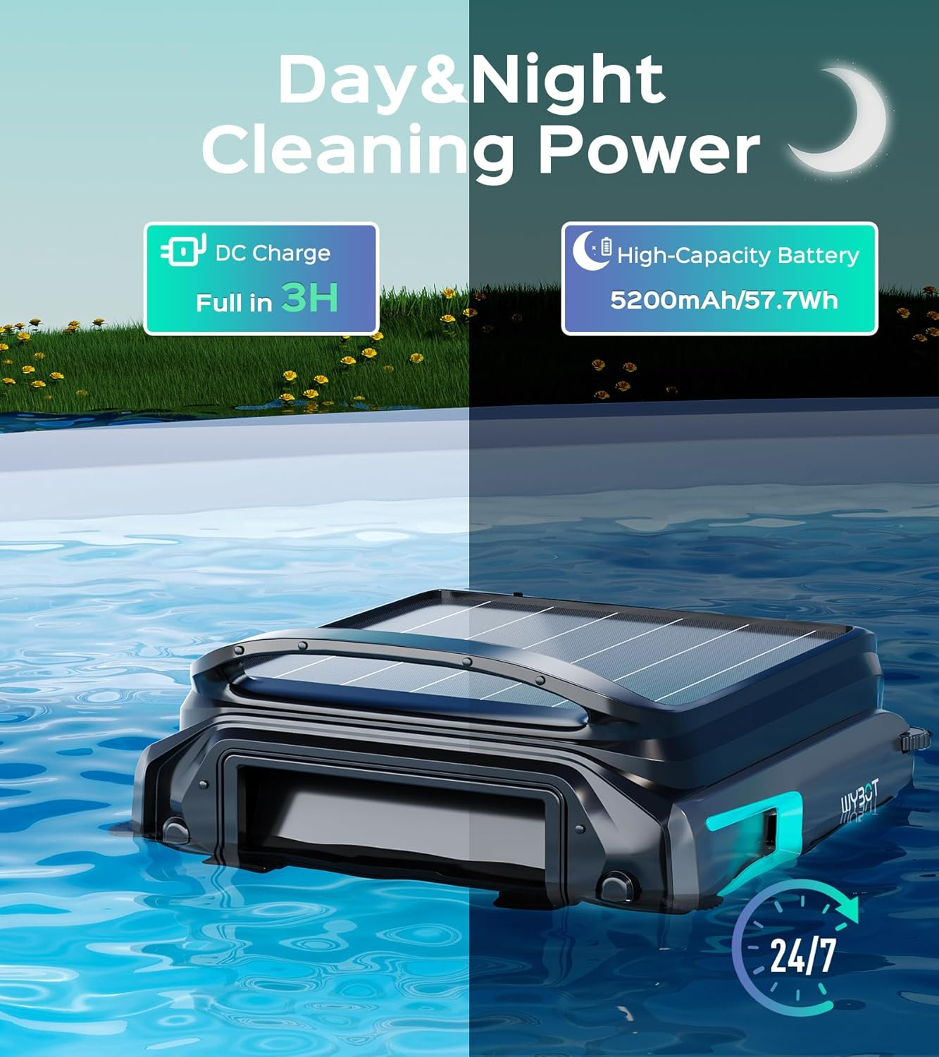 (2025 New) WYBOT F1 Robotic Solar Pool Skimmer with APP Support, 24/7 Cleaning, Dual Charging Modes, Smart Obstacle Avoidance, Ideal for Most Swimming Pool Types, Black Green image number 2