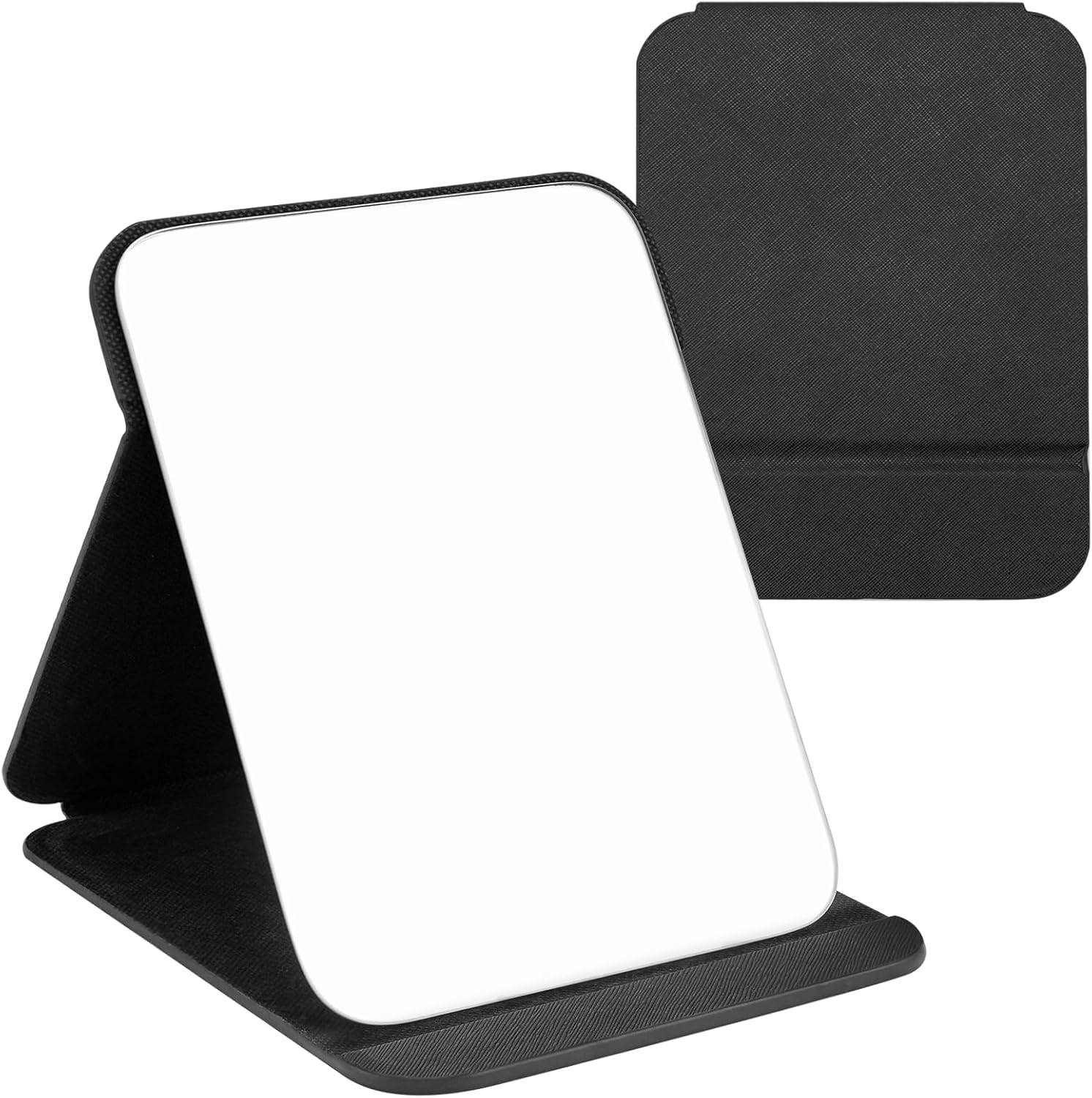 OWLKELA 16X11Cm Portable Folding Mirror, Super HD Compact Makeup, Black PU Leather Travel, Free Standing Vanity, Tabletop Foldable image number 4