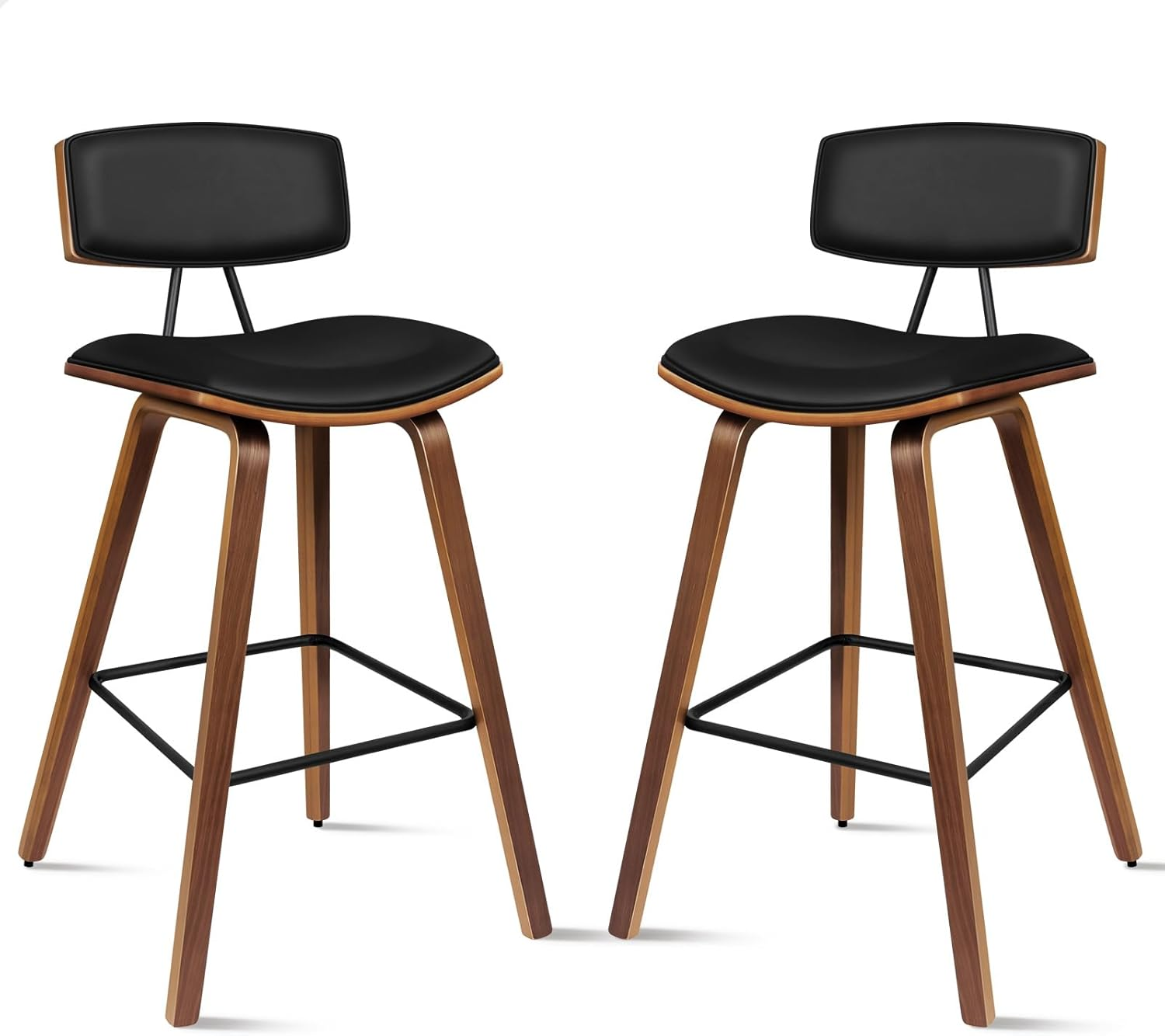 ALFORDSON 2Pcs Vintage Wooden Bar Stools Kitchen Dining Chair Black Counter Chair with Footrest, Backrest and Anti-Slip Pads for Home Bar Dining Room