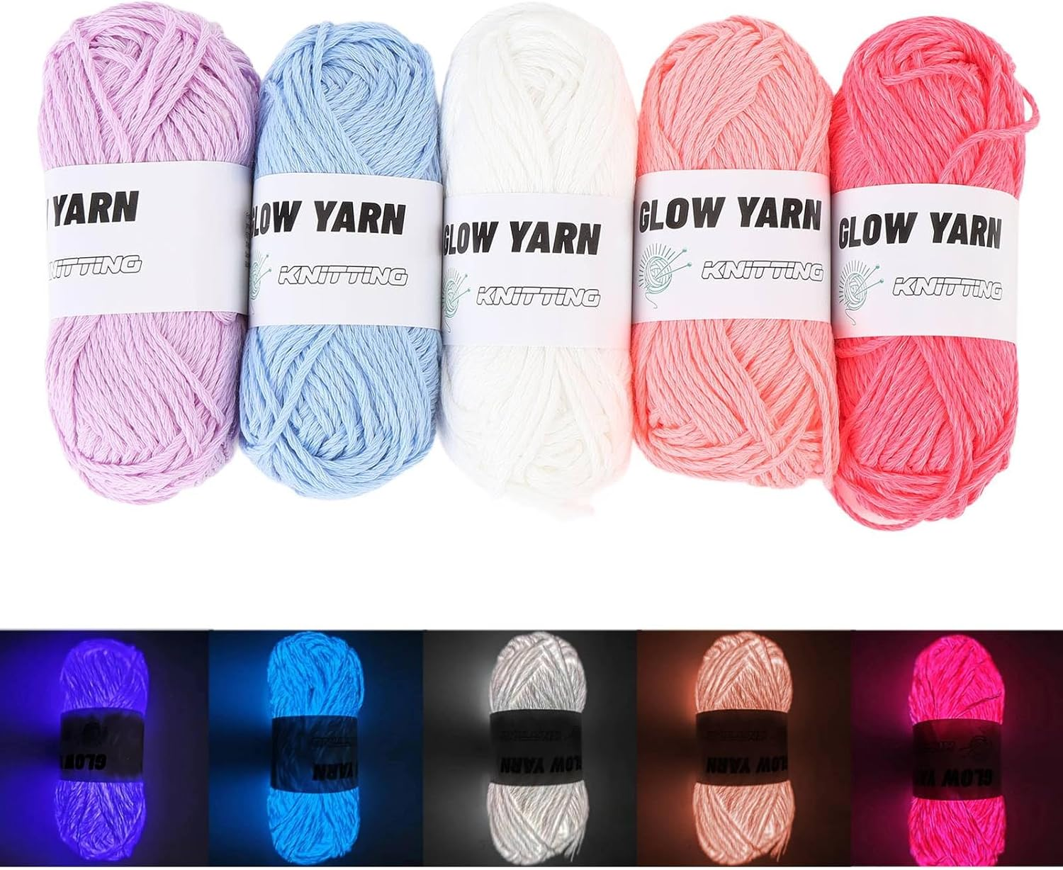 Jiawu Glow in the Dark Yarn, 5 Rolls Luminous Crochet Yarn for Crocheting, Arts Crafts Knitting Party Supplies, Colorful Yarns for DIY Arts, Crafts & Sewing Beginners, 49 Yards per Roll image number 2