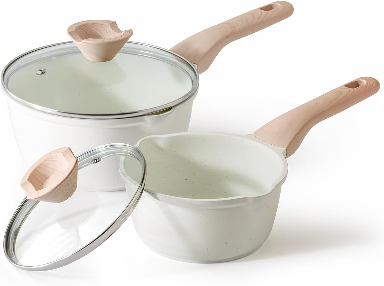 Kordisen Sauce Pan Set with Lid, 1.5Qt & 2.5 Qt Nonstick Cooking Pots with Pour Spout, Easy to Clean, Small Kitchen Induction Saucepan with Granite Coating, PFOA/PFOS Free (Black)