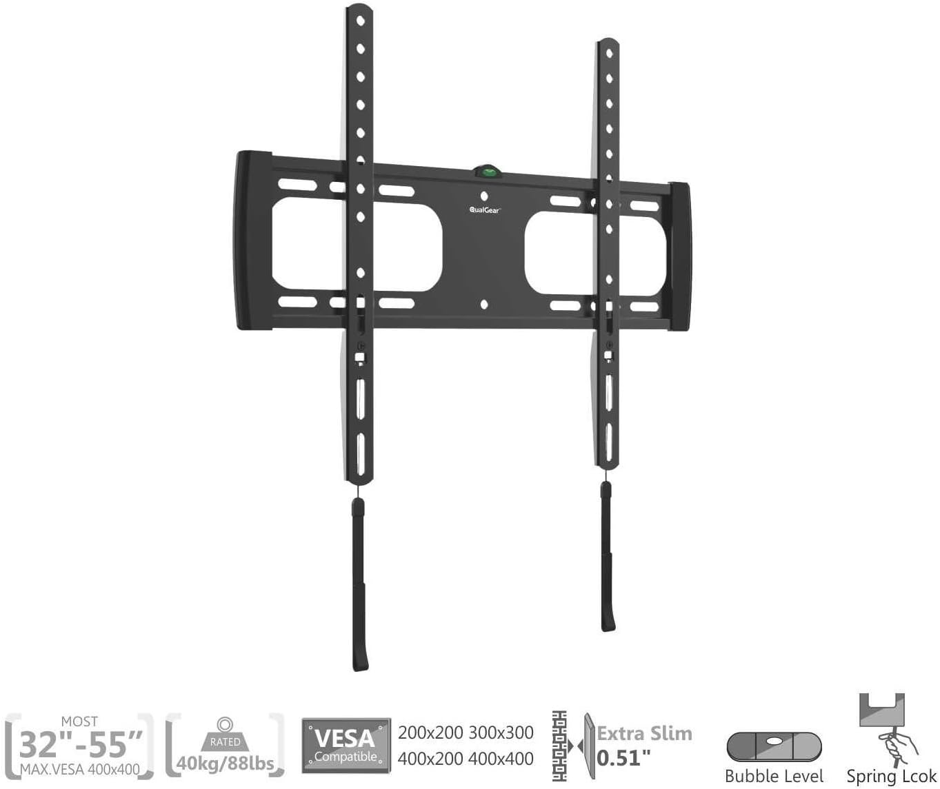 Qualgear QG-TM-F-014 Universal Ultra Slim Fixed Wall Mount for Most 32-Inch to 55-Inch LED Tvs/32-55 Black [UL Listed] image number 1