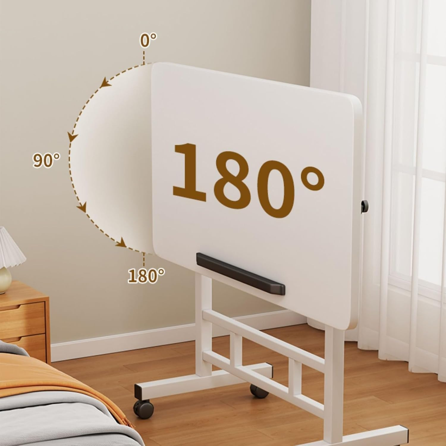 Hbluefat Mobile Small Rolling Computer Desk, 31.5" Folding Adjustable Height Laptop Cart Table with Wheels, Portable Flip Office Work Desk for Home Office, Small Space (Walnut) image number 1