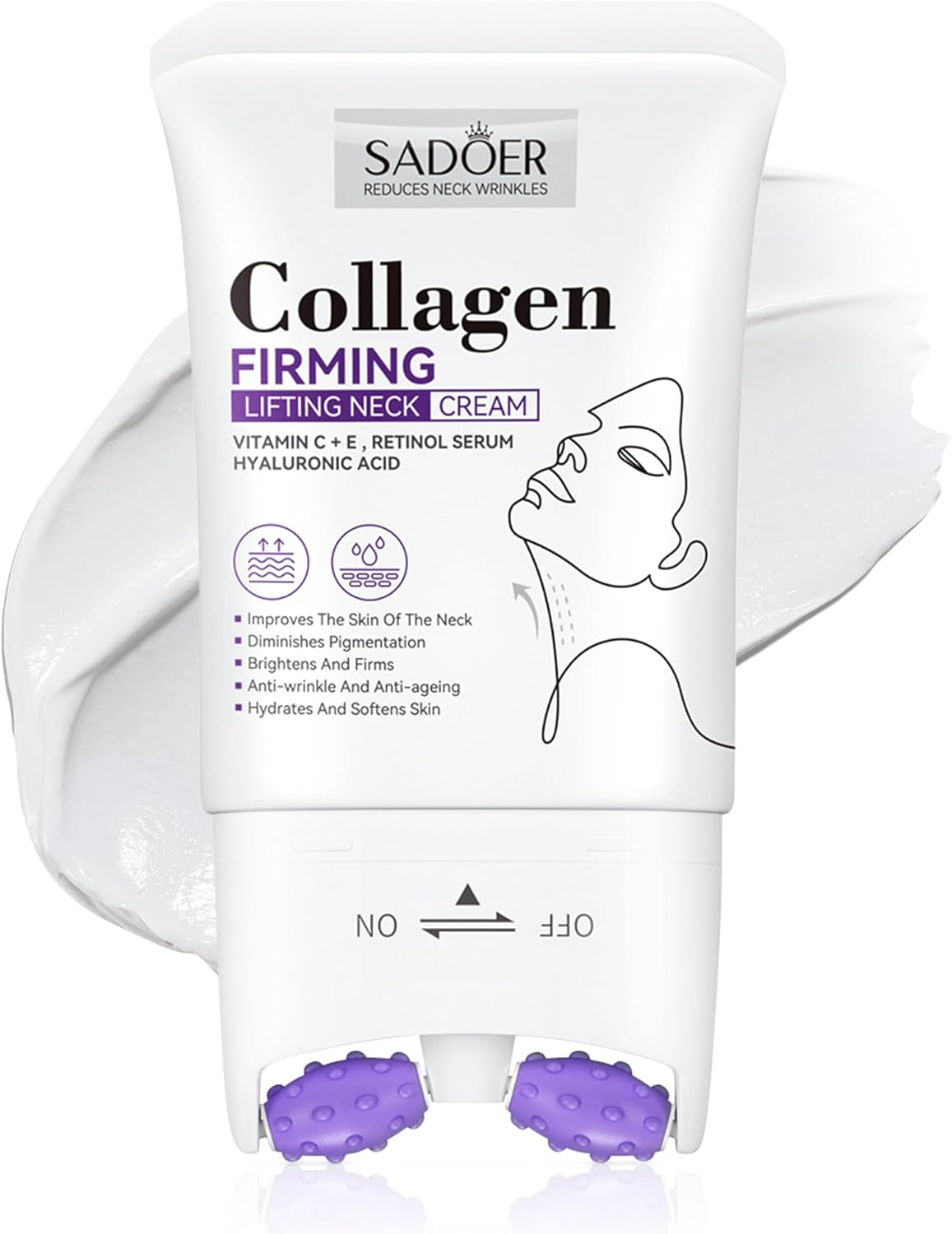 VRAIKO SADOER Gua Sha Neck Cream, Firming Cream for Neck & Jawline Lifting with Double Massage Rollers, D&eacute;collet&eacute; Moisturizer for Fine Lines, Elasticity and Hydration, 3.8 Oz image number 1