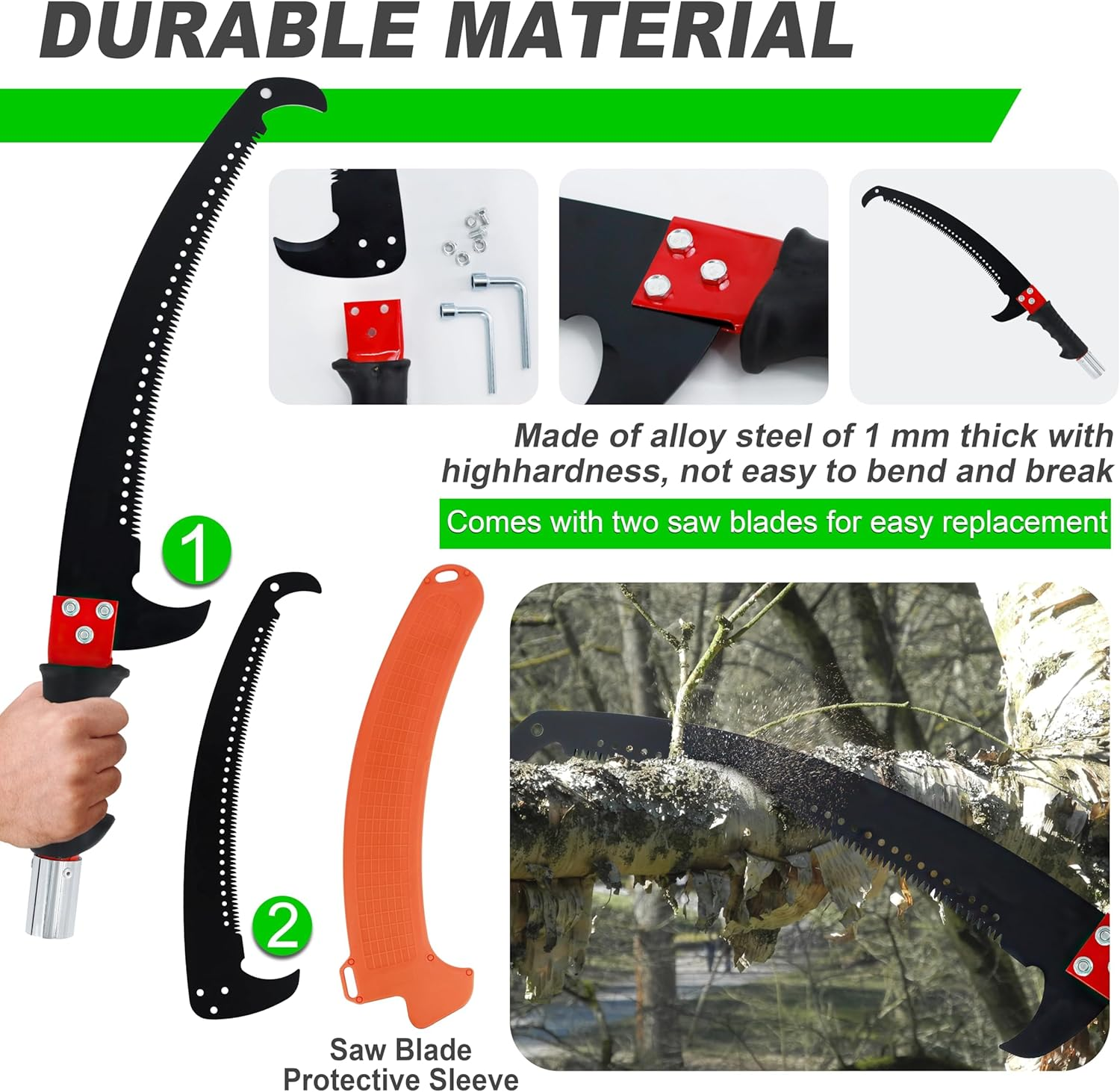 Pole Saws for Tree Trimming, 2-8M Extendable Tree Trimmers Long Handle Pruner, with Thickened Saw Blade and Scissors for Tree Trimmer, Pole Cutter for Backyard and Garden, Bush Cutting image number 4