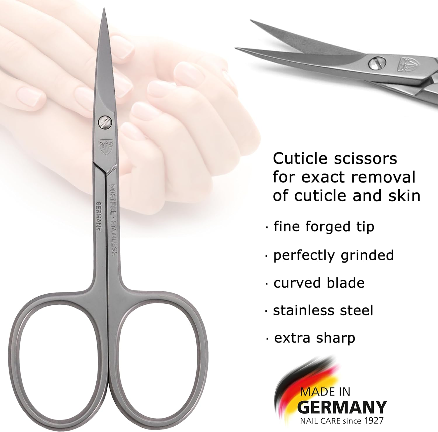 3 Swords Germany - Brand Quality STAINLESS STEEL INOX CURVED CUTICLE SCISSORS (1 PIECE) with Case for Manicure Pedicure - Nail Care by 3 Swords - Made in Solingen Germany image number 6